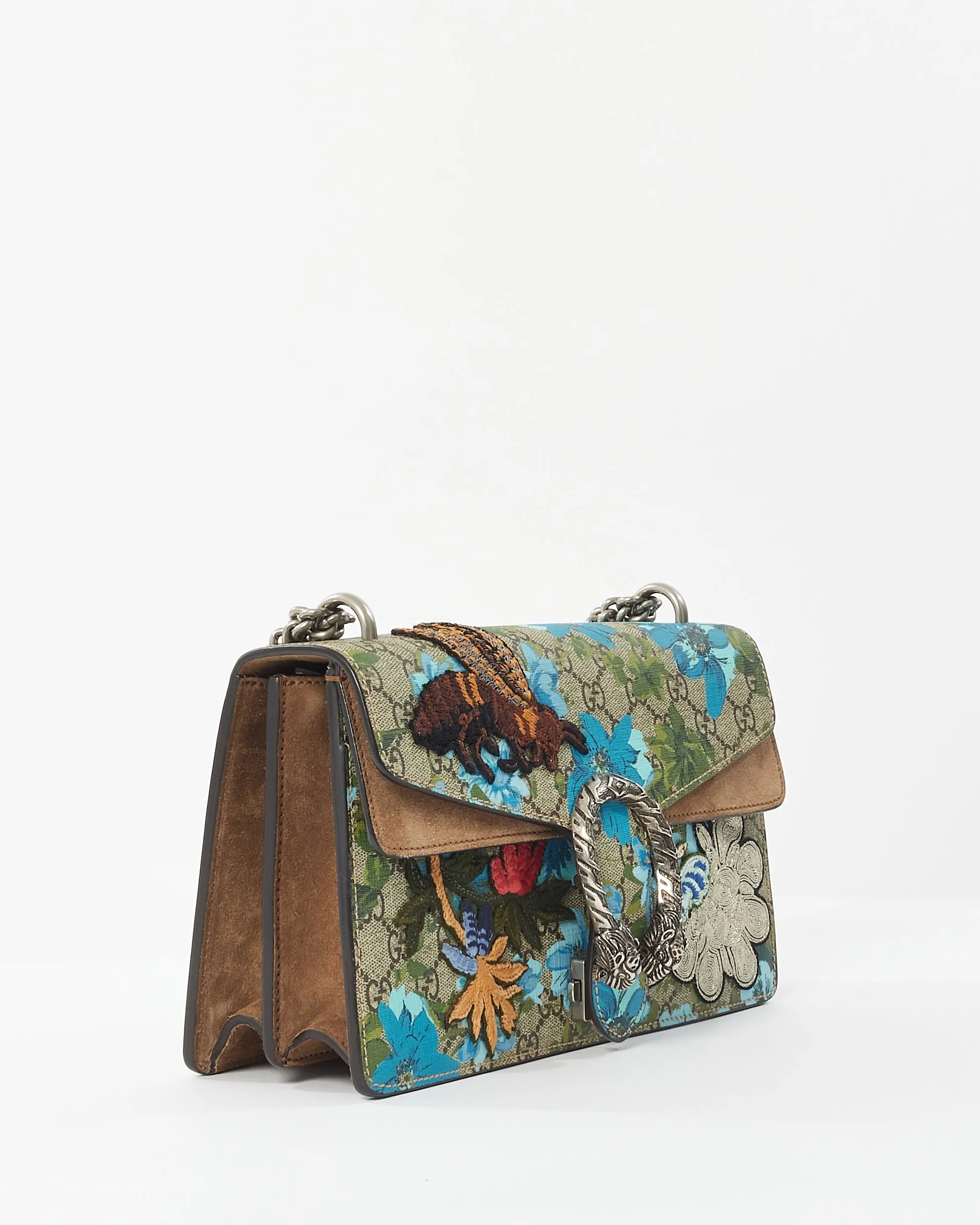 Gucci GG Supreme Monogram Blue Blooms Print Embroidered Small Dionysus Shoulder Bag