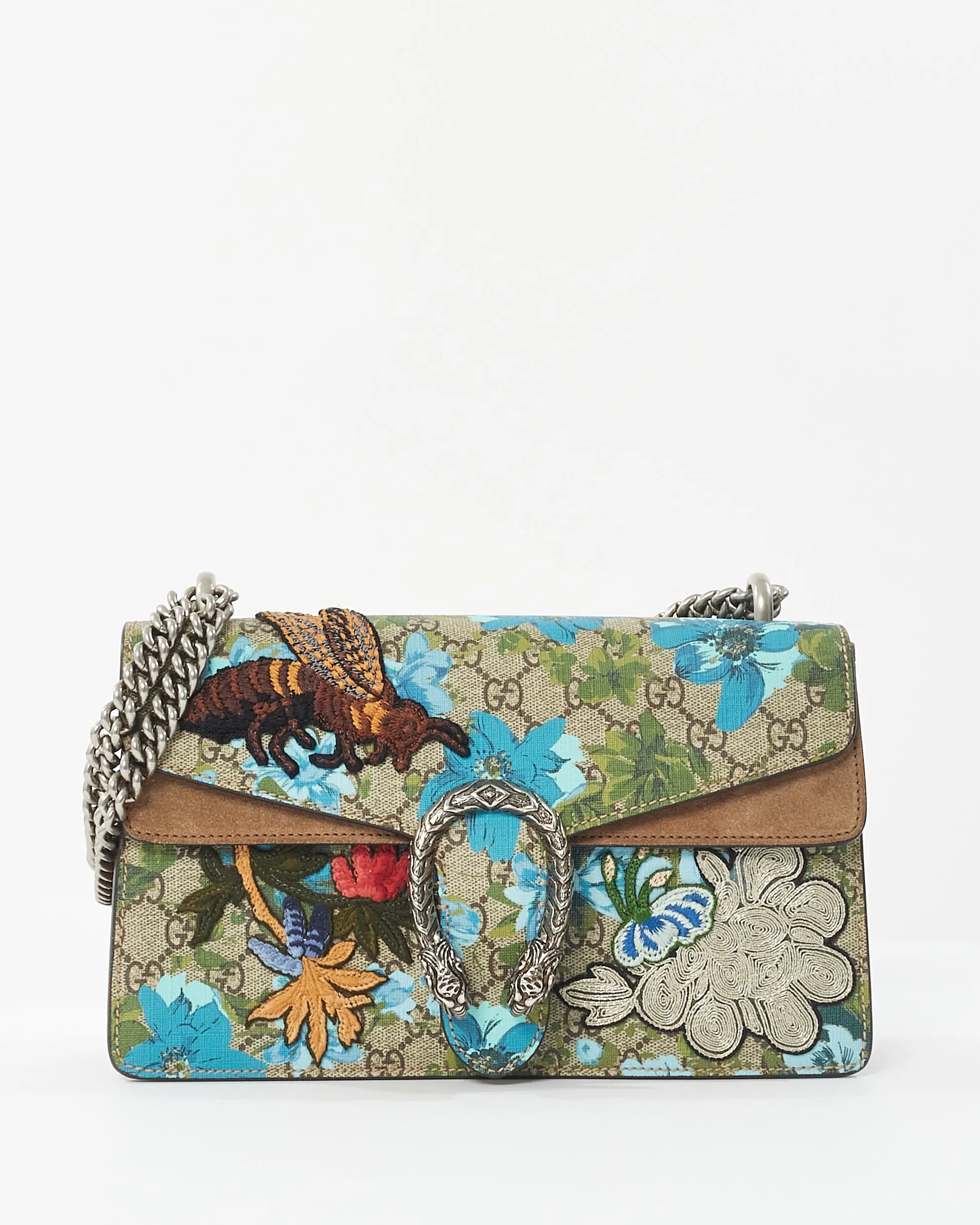 Gucci GG Supreme Monogram Blue Blooms Print Embroidered Small Dionysus Shoulder Bag