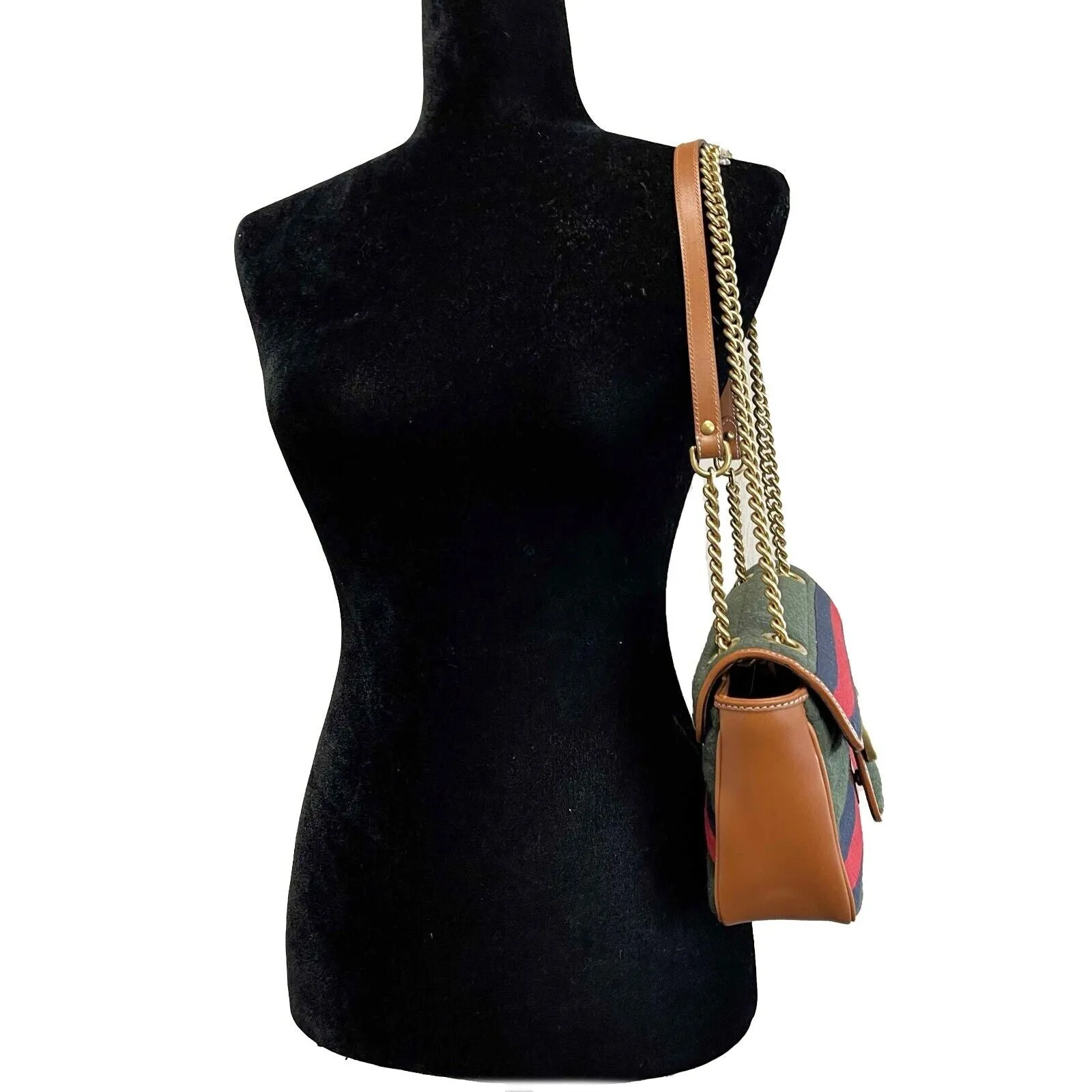 Gucci Matelasse Horizontal Small GG Marmont Dark Green Handbag