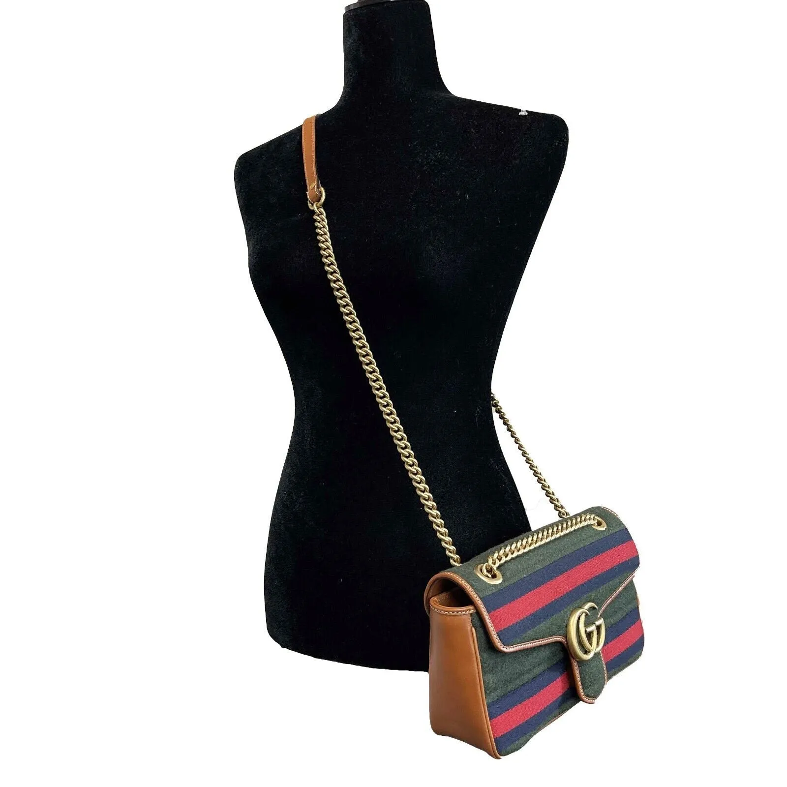 Gucci Matelasse Horizontal Small GG Marmont Dark Green Handbag