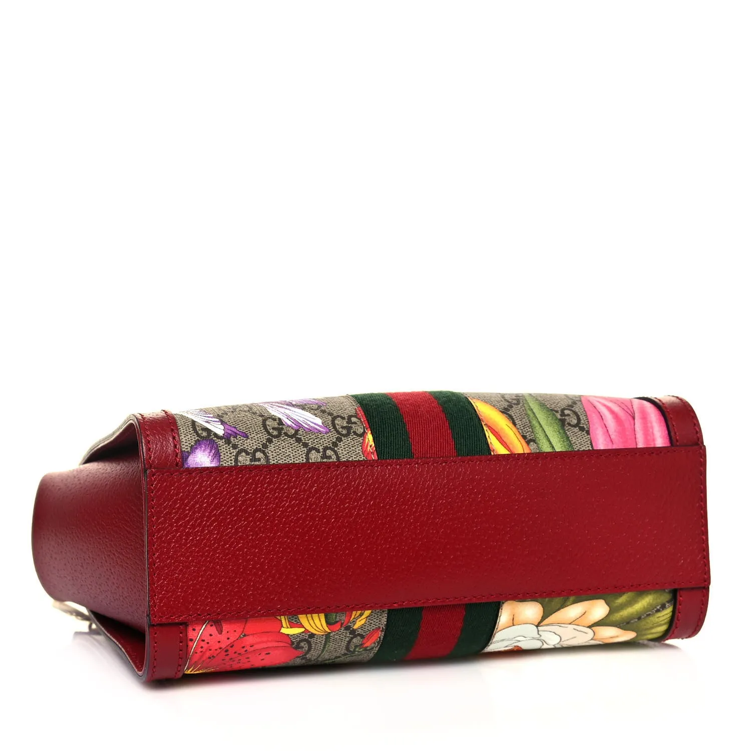 Gucci Ophidia Red Flora Small Tote GG Leather Canvas Flower Handbag Bag Italy NEW