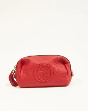 Gucci Red Pebbled Leather Soho Cosmetic Pouch