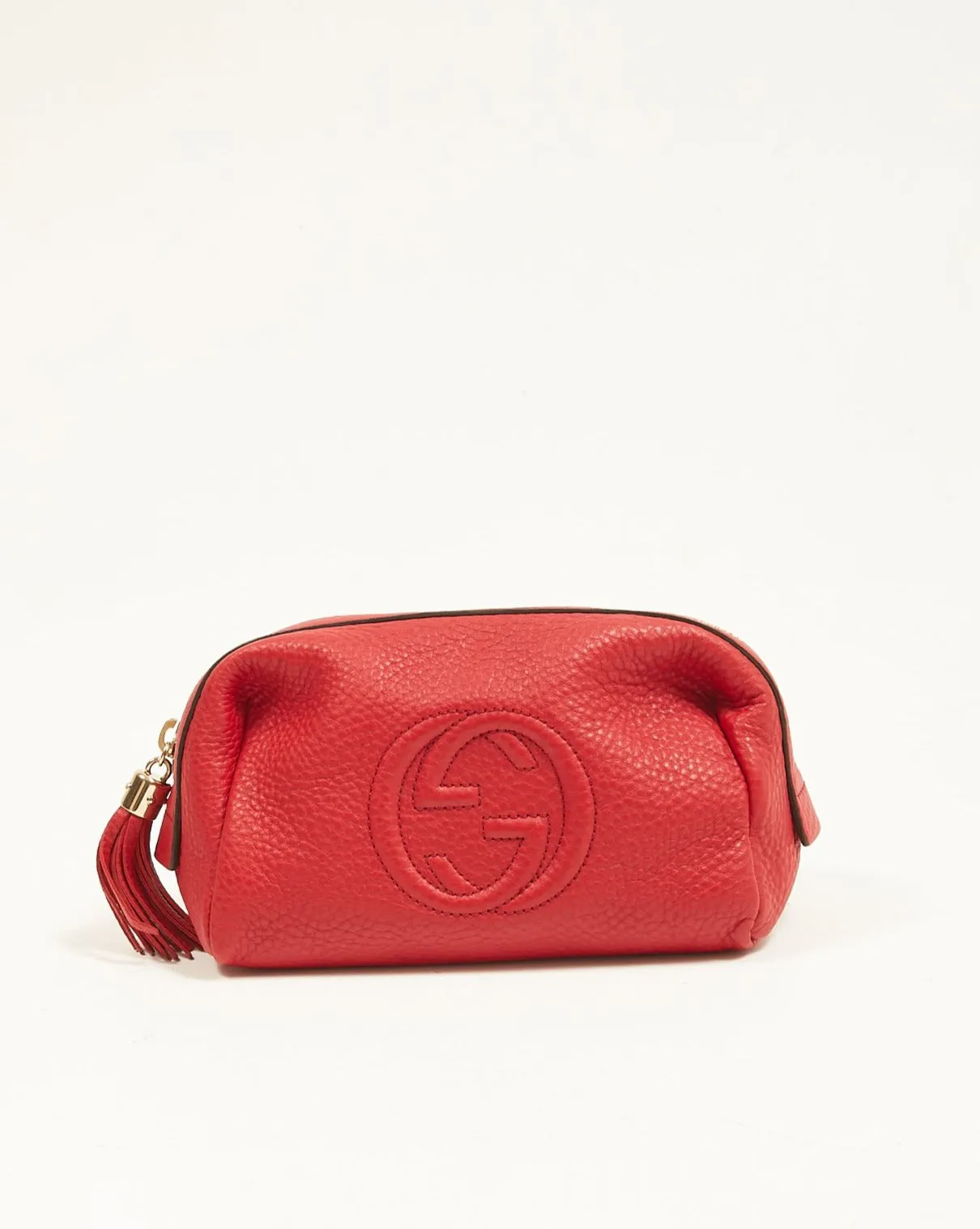 Gucci Red Pebbled Leather Soho Cosmetic Pouch