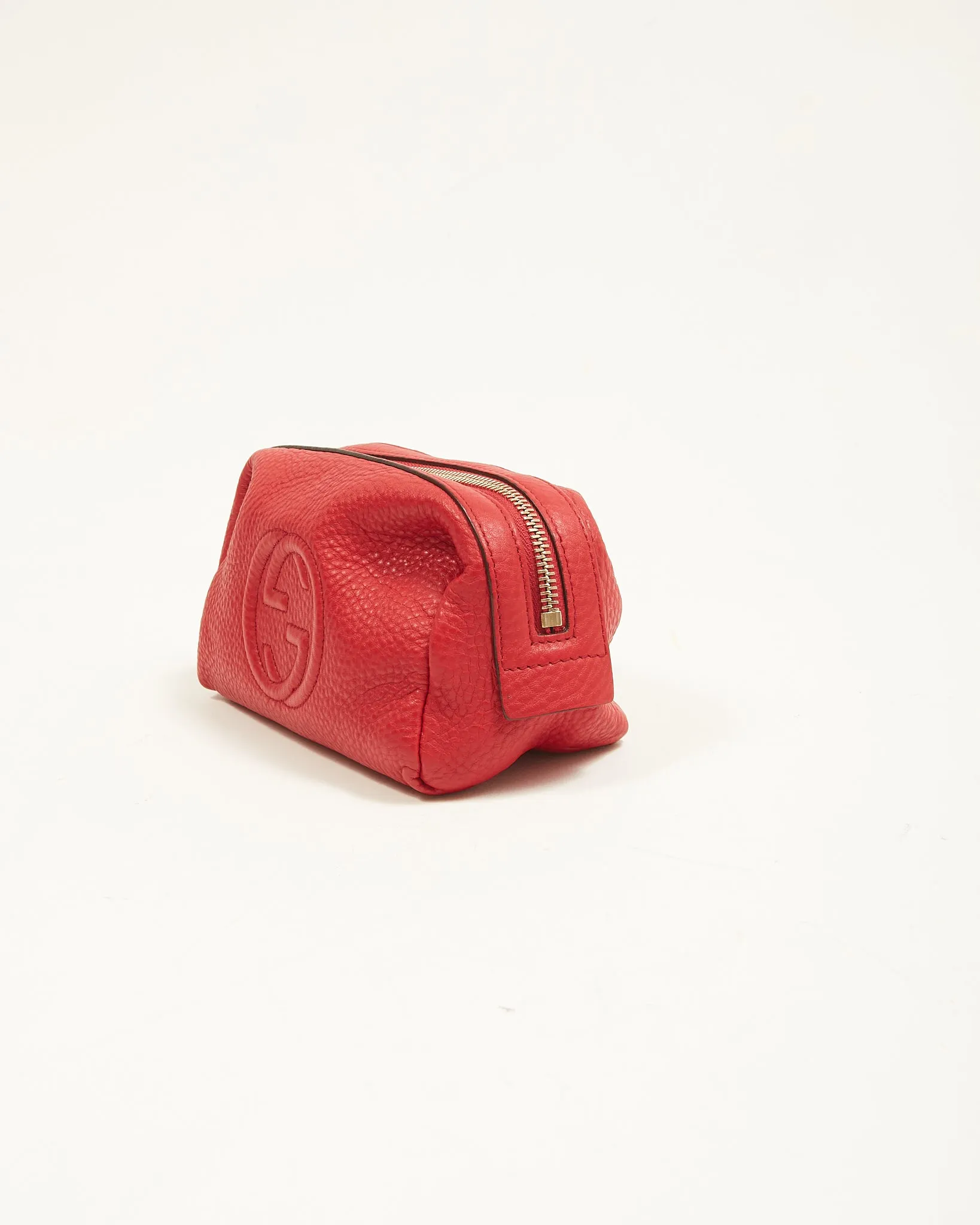 Gucci Red Pebbled Leather Soho Cosmetic Pouch