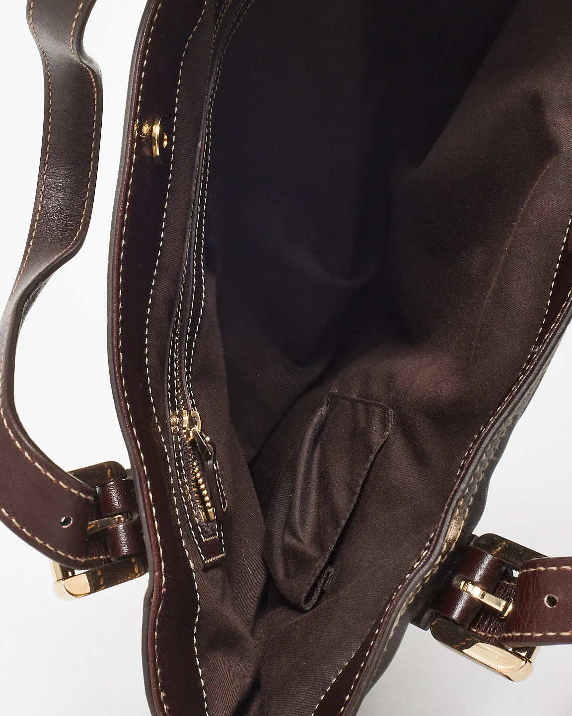 Gucci Vintage Brown Leather Silver GG Logo & Web Shoulder Bag W/ Strap