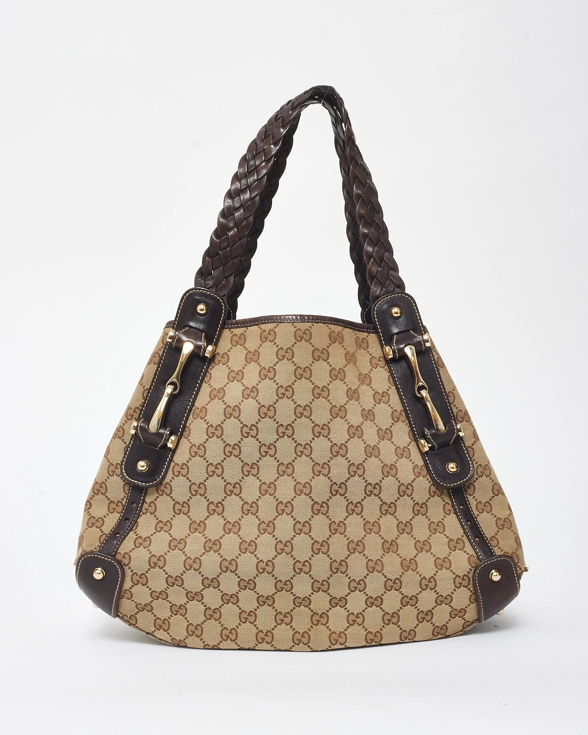 Gucci Vintage Brown Monogram Canvas & Horsebit Hobo Bag