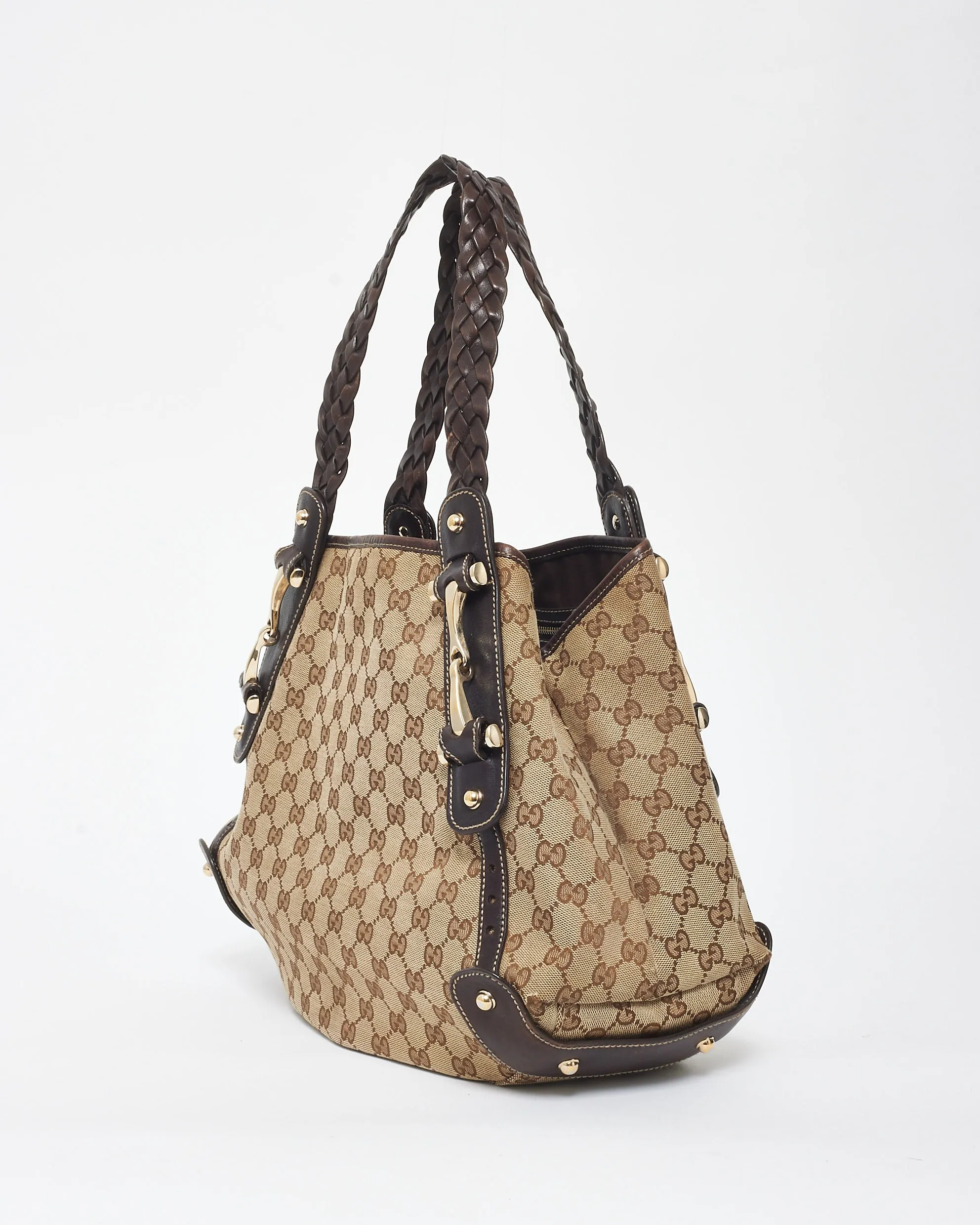 Gucci Vintage Brown Monogram Canvas & Horsebit Hobo Bag