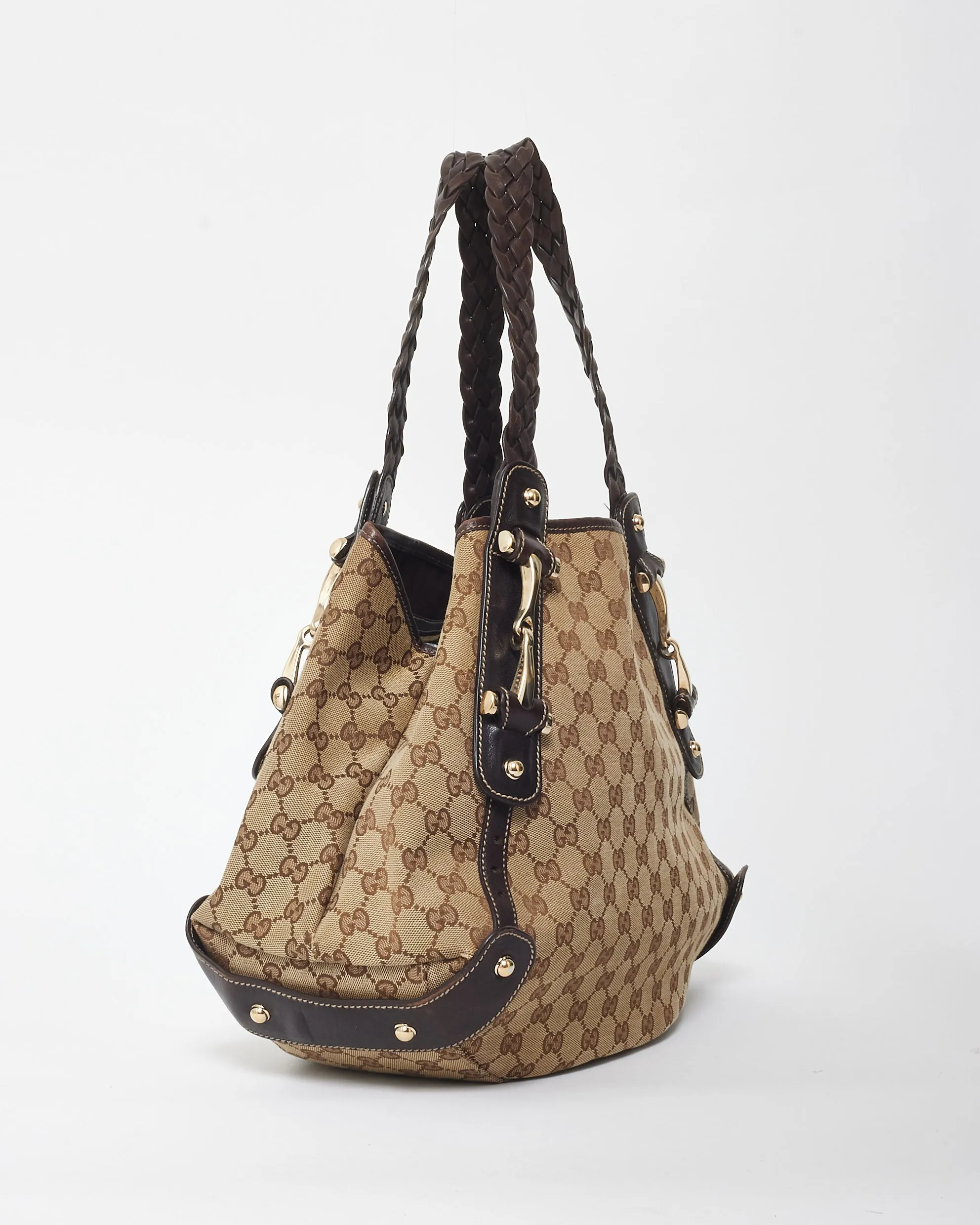Gucci Vintage Brown Monogram Canvas & Horsebit Hobo Bag