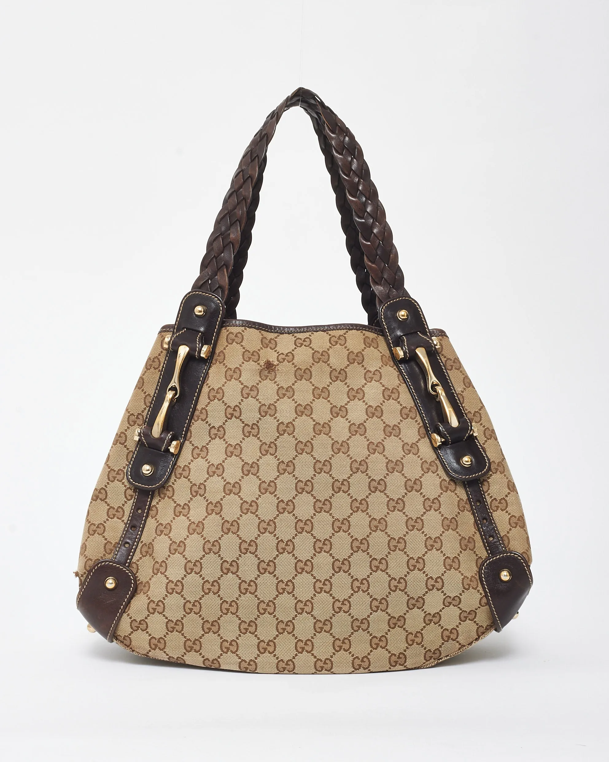 Gucci Vintage Brown Monogram Canvas & Horsebit Hobo Bag