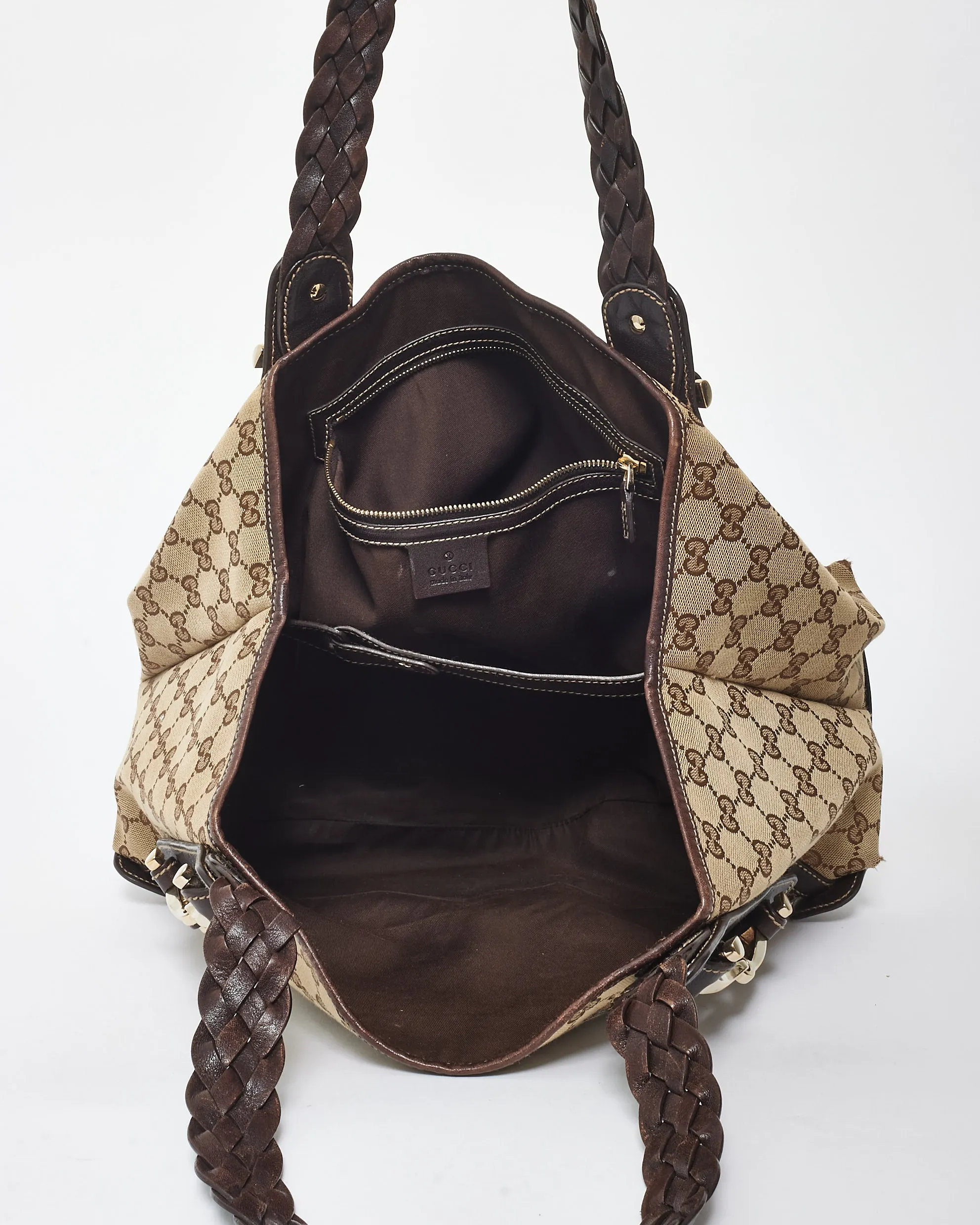 Gucci Vintage Brown Monogram Canvas & Horsebit Hobo Bag