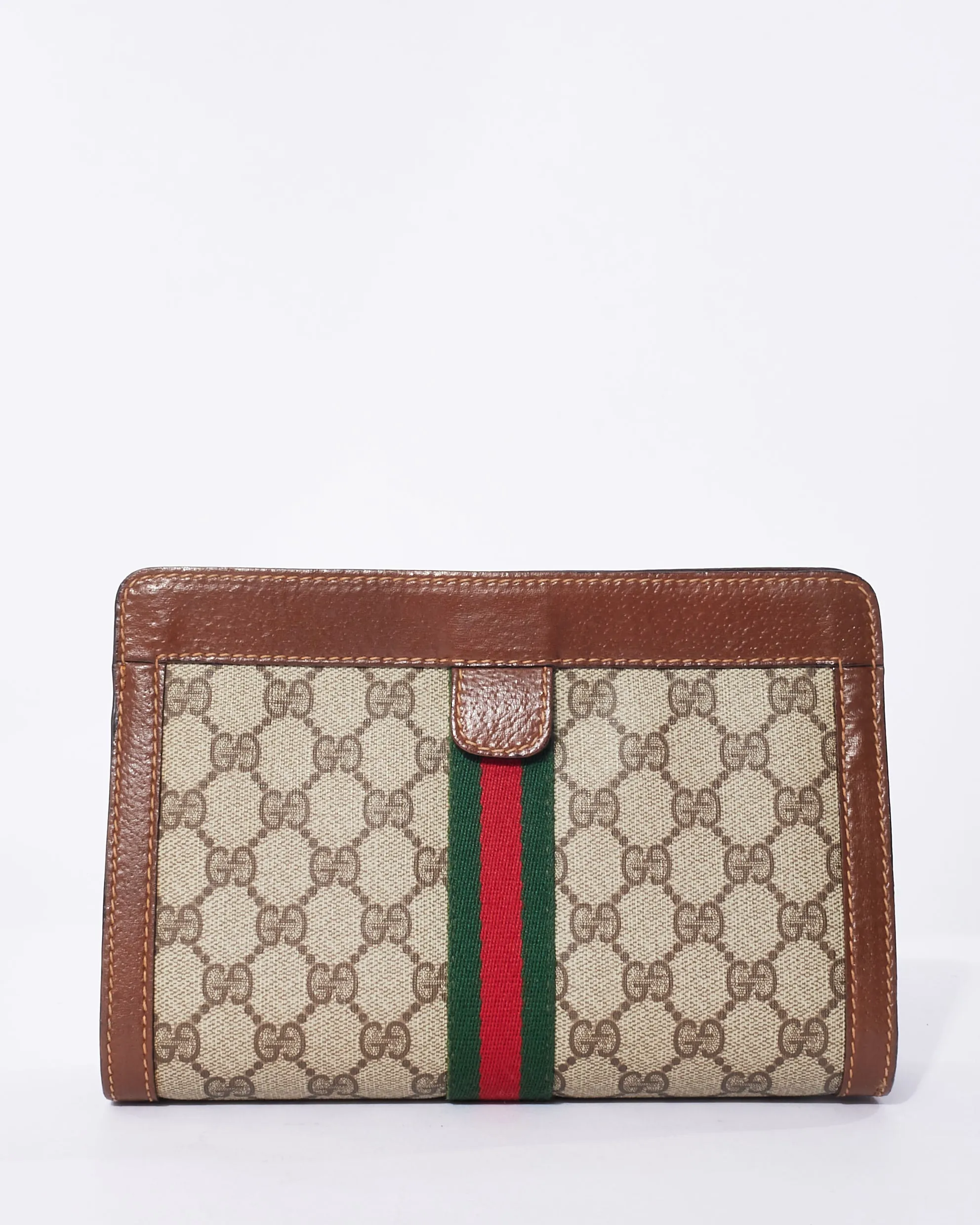 Gucci Vintage GG Monogram Coated Canvas Web Clutch/Pouch