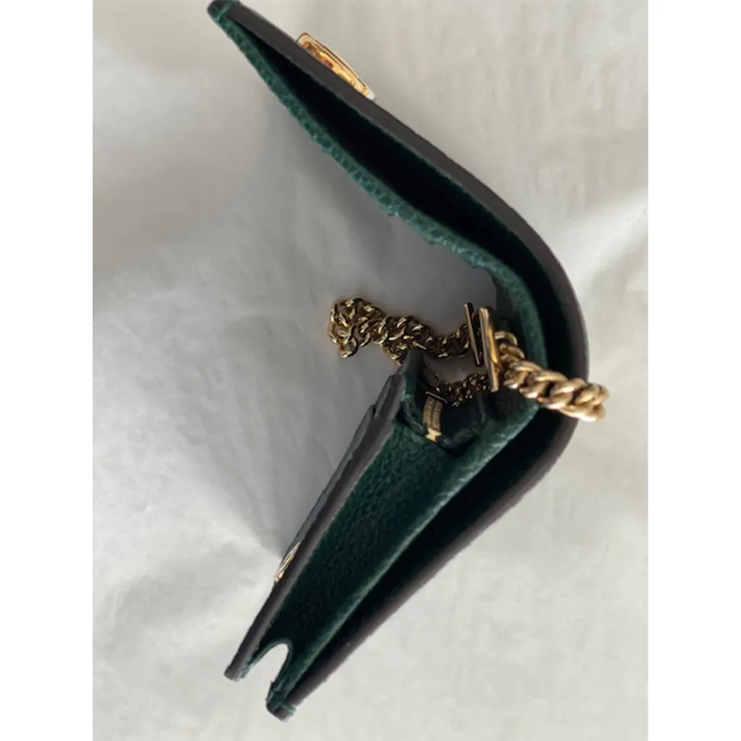 Gucci Zumi Chain Mini Bag Vintage Green Leather Card Case Gold Italy Handbag NEW