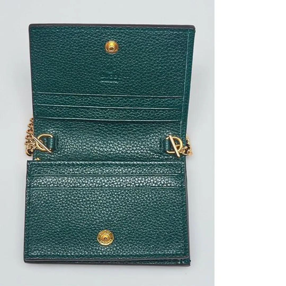 Gucci Zumi Chain Mini Bag Vintage Green Leather Card Case Gold Italy Handbag NEW