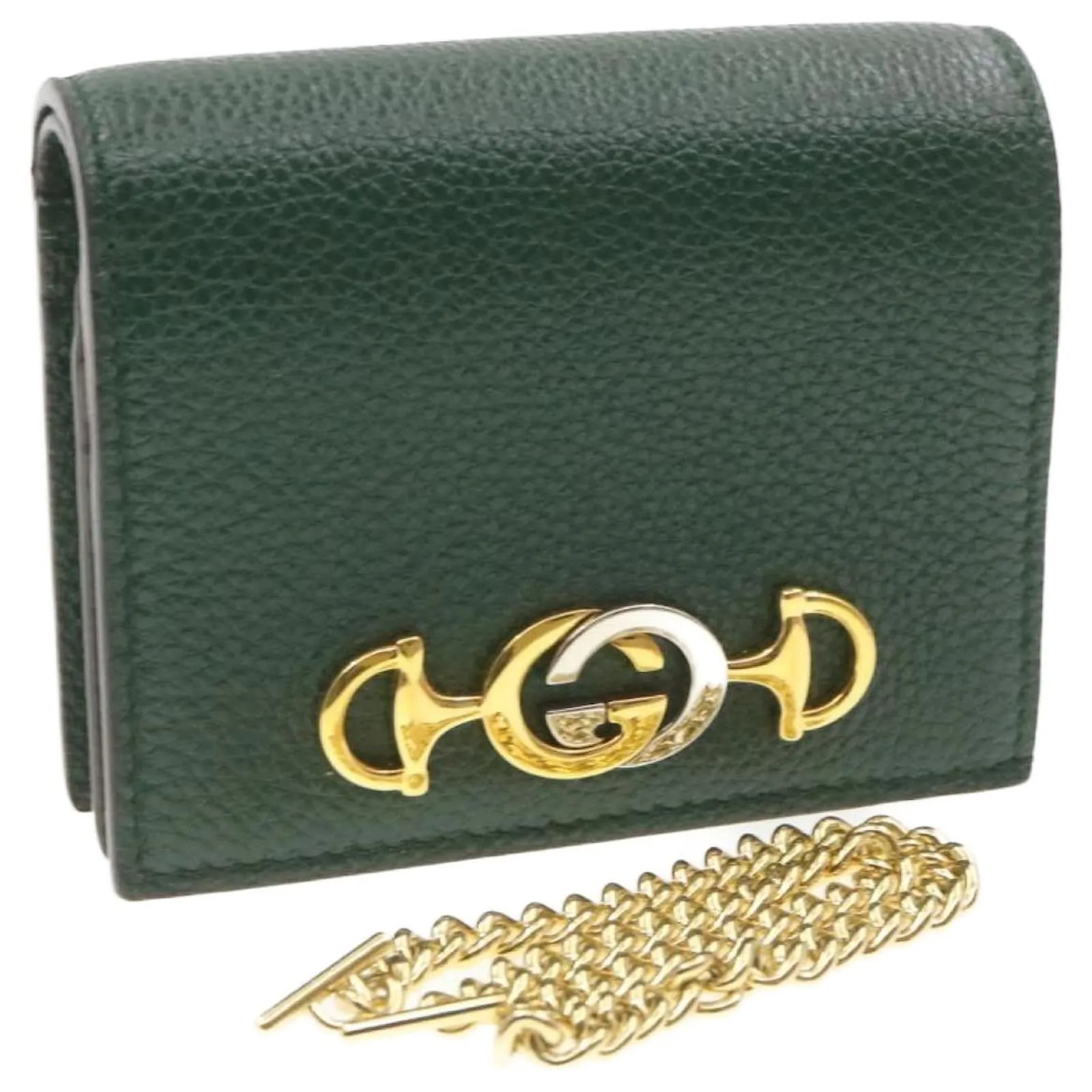 Gucci Zumi Chain Mini Bag Vintage Green Leather Card Case Gold Italy Handbag NEW
