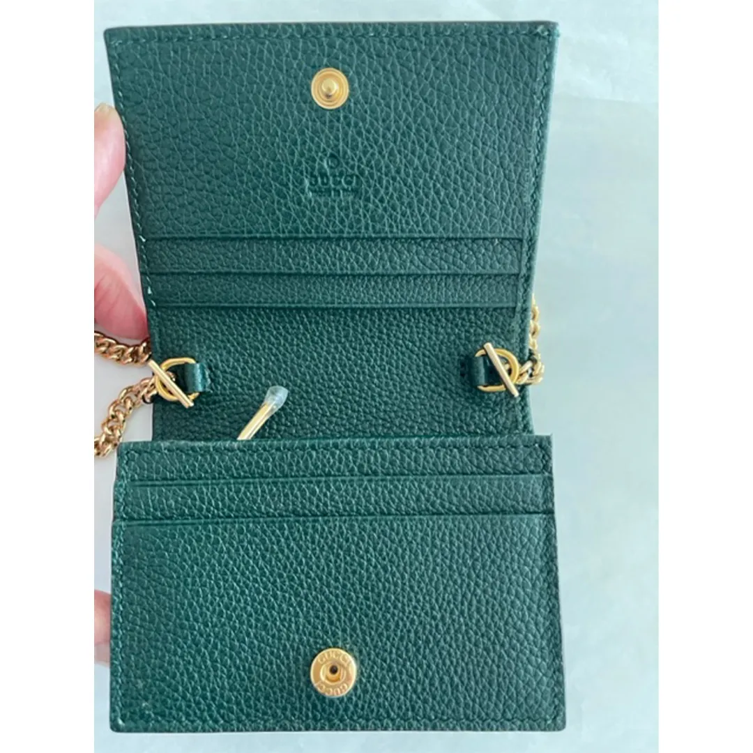 Gucci Zumi Chain Mini Bag Vintage Green Leather Card Case Gold Italy Handbag NEW