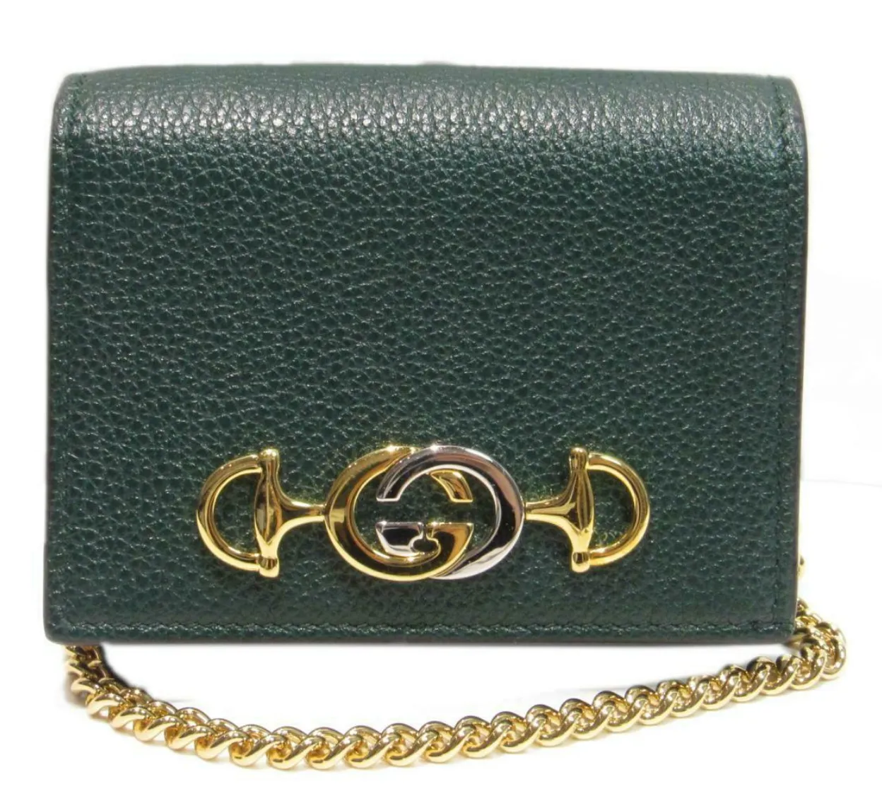 Gucci Zumi Chain Mini Bag Vintage Green Leather Card Case Gold Italy Handbag NEW