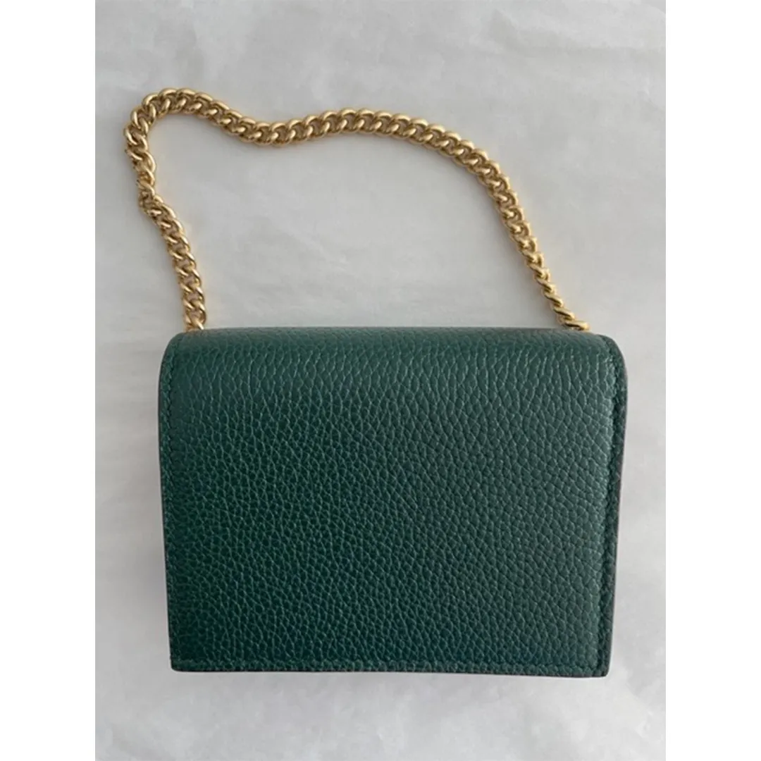 Gucci Zumi Chain Mini Bag Vintage Green Leather Card Case Gold Italy Handbag NEW