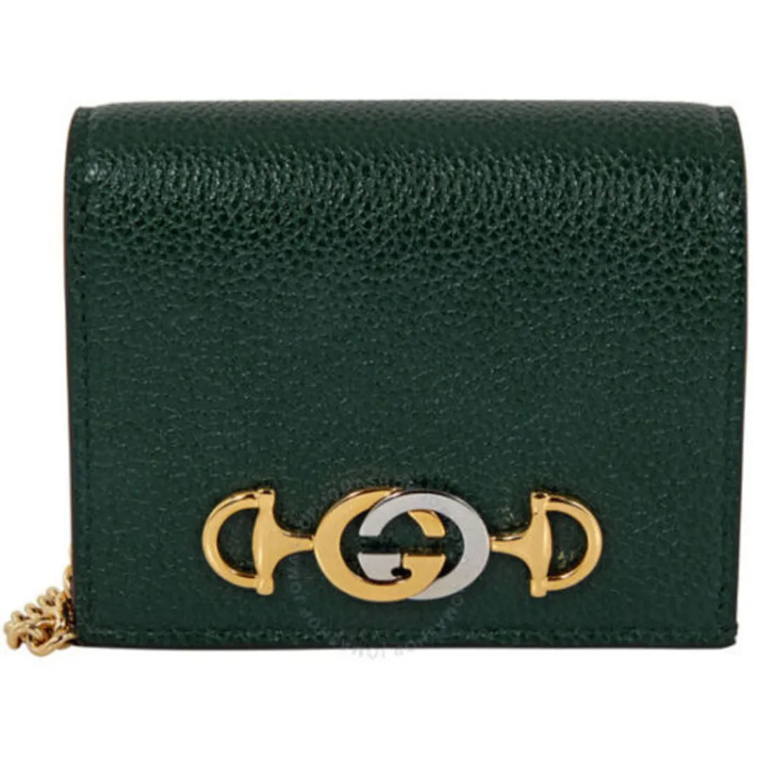 Gucci Zumi Chain Mini Bag Vintage Green Leather Card Case Gold Italy Handbag NEW