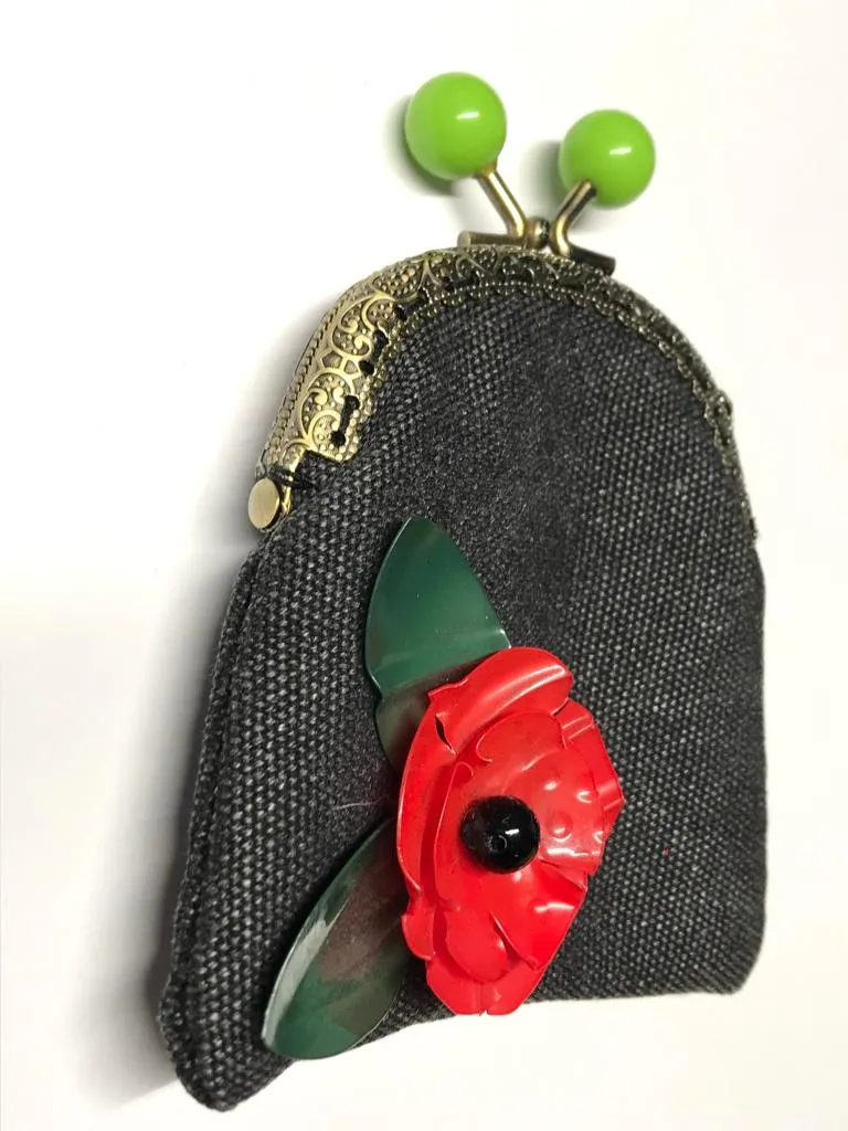 Handmade Small Purses - Recycled Charcoal Denim