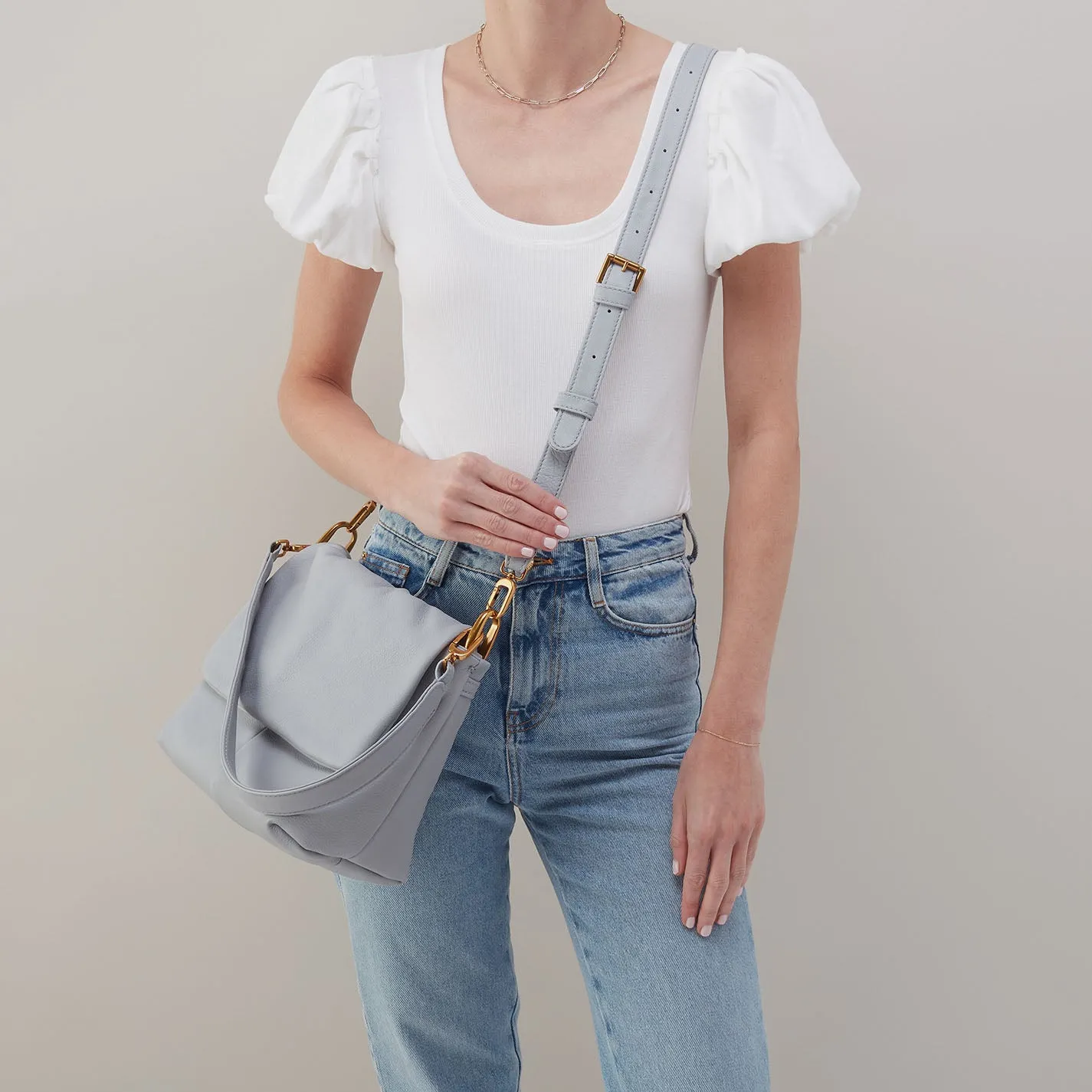 Harley Convertible Shoulder Bag In Pebbled Leather - Blue Pearl