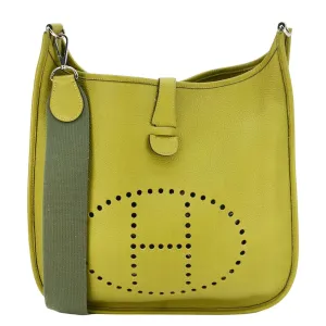 HERMES Evelyne Clemence PM Leather Crossbody Bag Lime