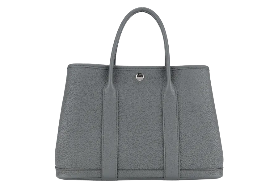 HERMES GARDEN PARTY TPM 30CM GRIS MEYER STAMP W(2024) NEGONDA LEATHER PALLADIUM HARDWARE WITH DUST COVER AND BOX