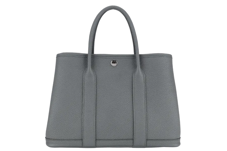 HERMES GARDEN PARTY TPM 30CM GRIS MEYER STAMP W(2024) NEGONDA LEATHER PALLADIUM HARDWARE WITH DUST COVER AND BOX