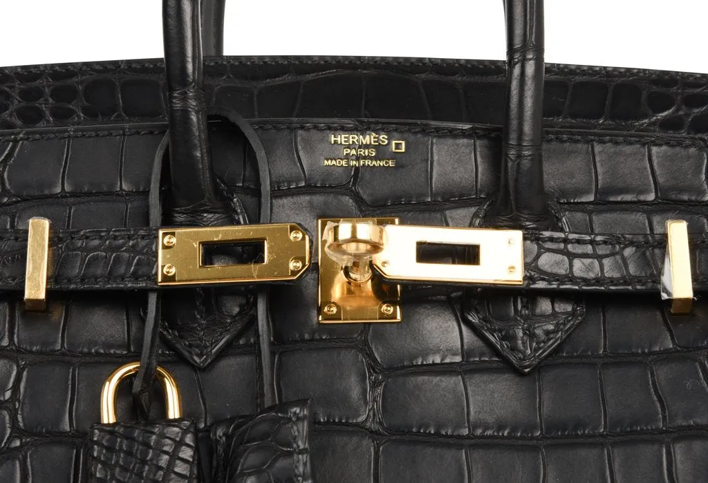 Hermès Birkin 25 Noir Alligator Bag GHW