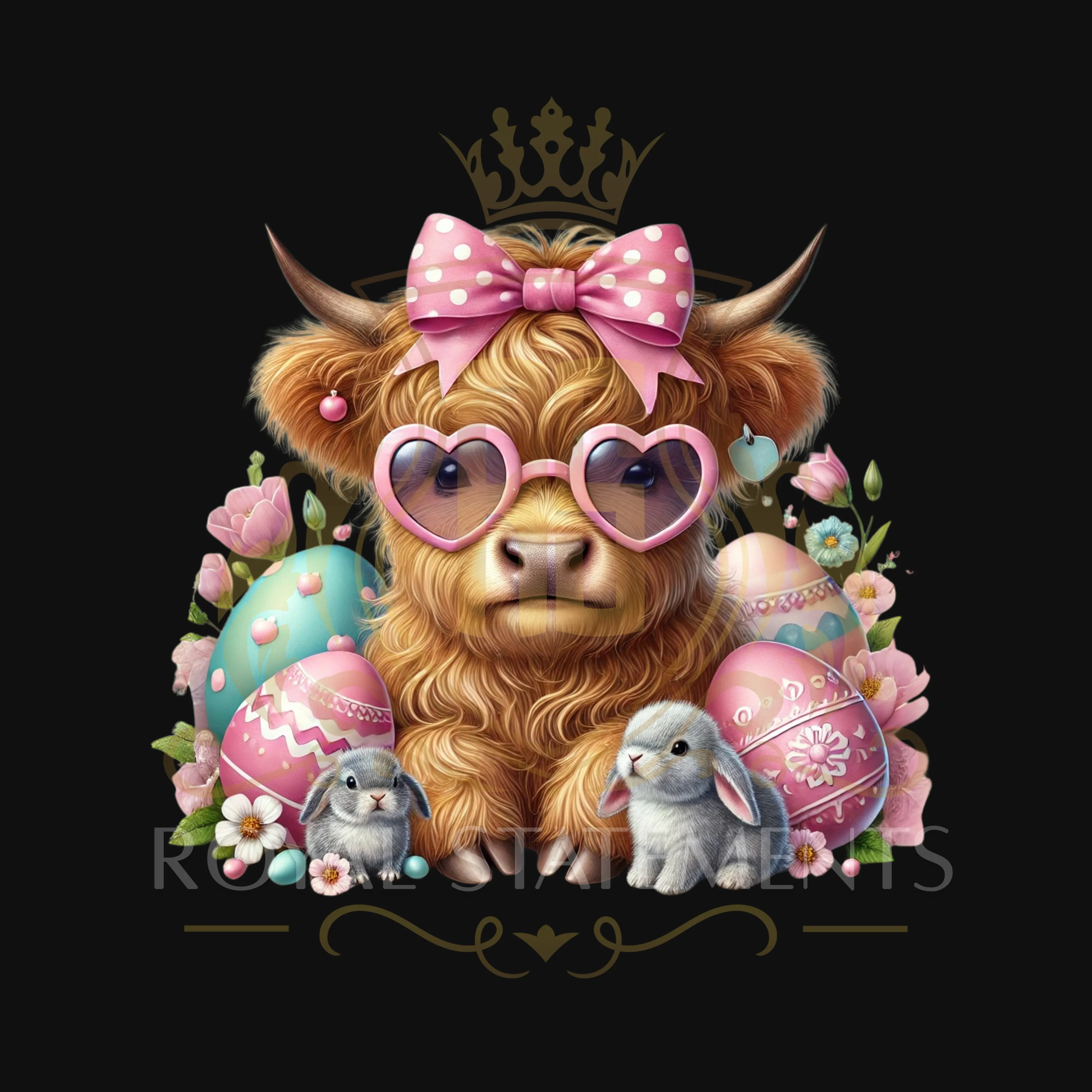 Highland Cow Easter-Themed Shirts – Commercial Use PNG Bundle