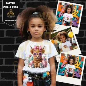 Highland Cow Easter-Themed Shirts – Commercial Use PNG Bundle