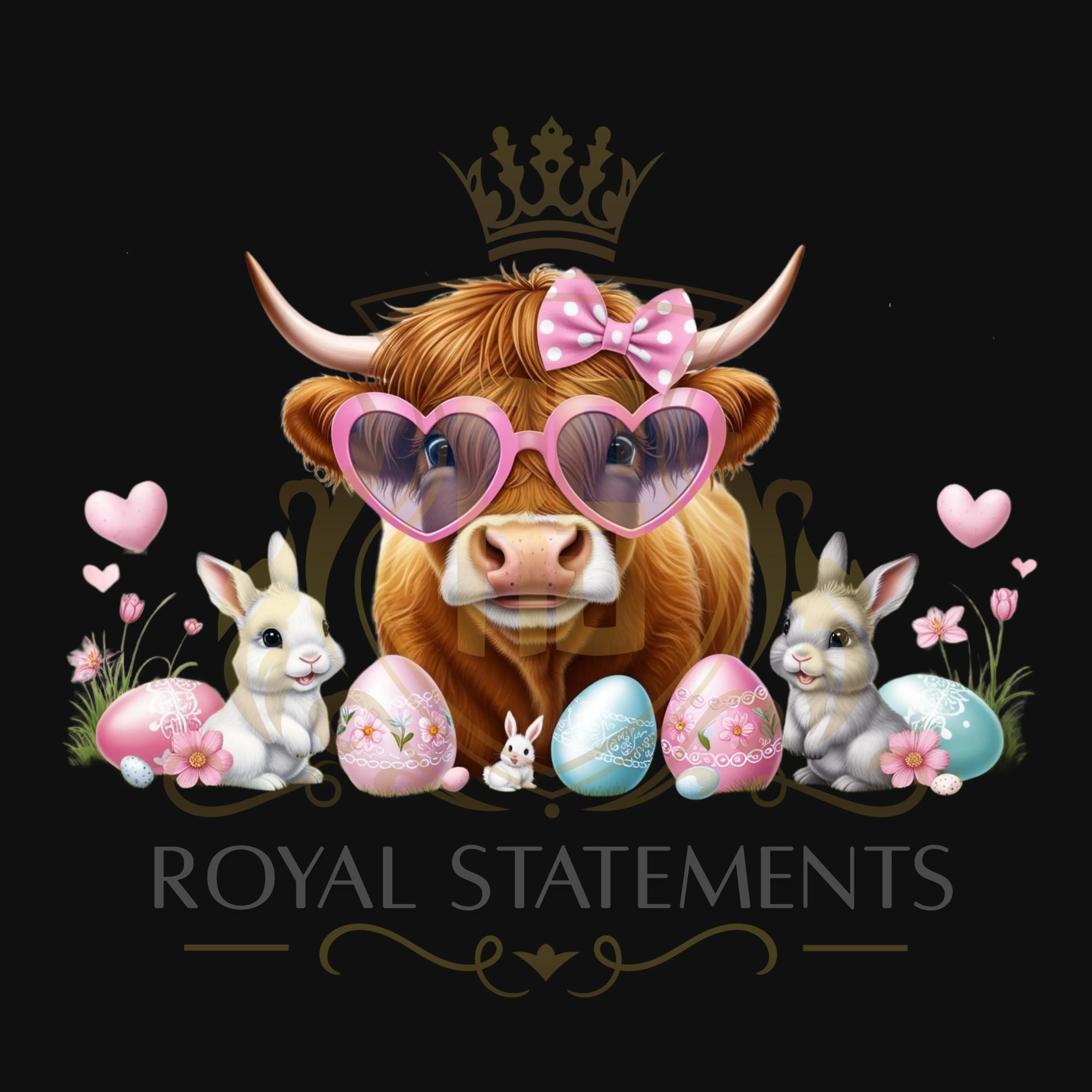Highland Cow Easter-Themed Shirts – Commercial Use PNG Bundle