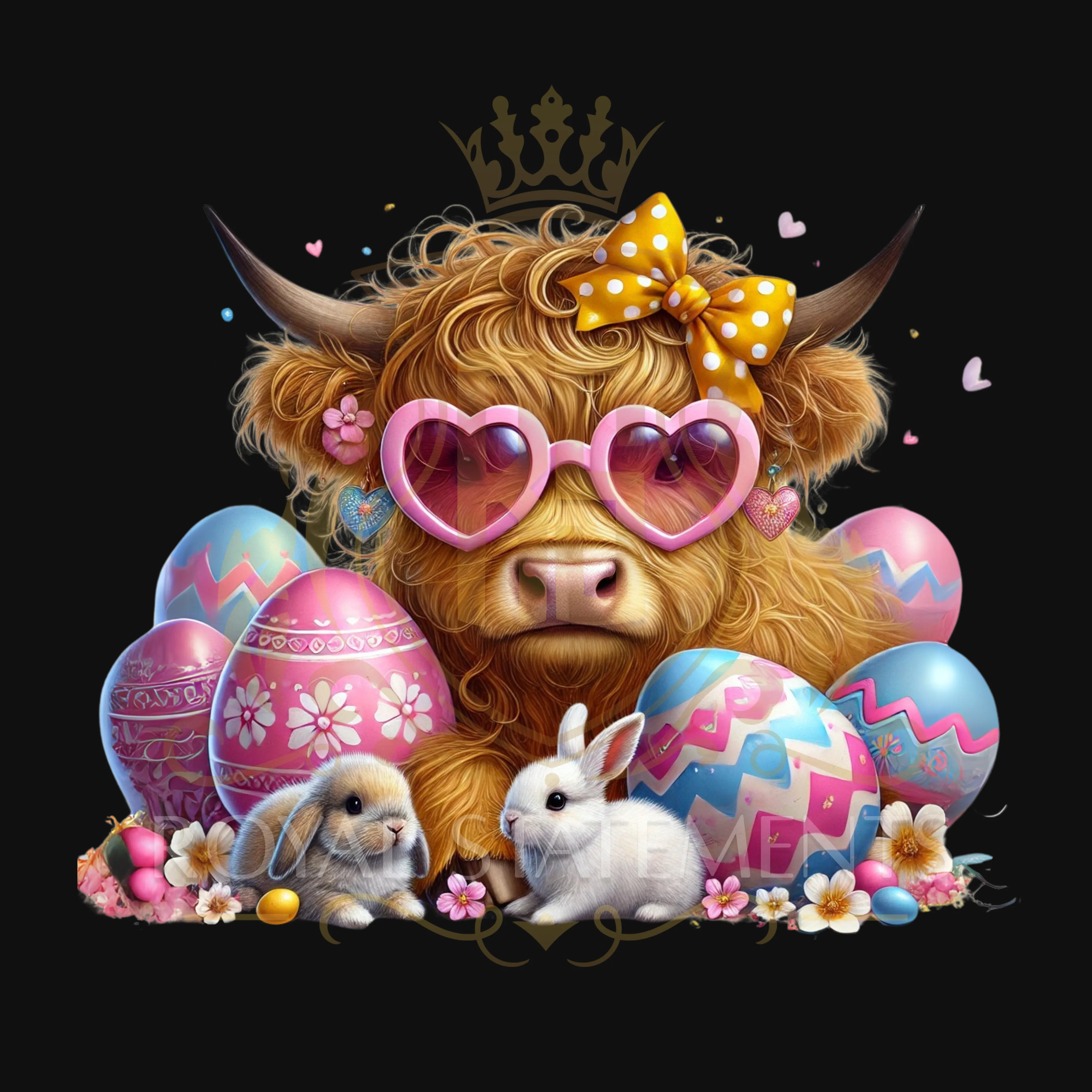 Highland Cow Easter-Themed Shirts – Commercial Use PNG Bundle