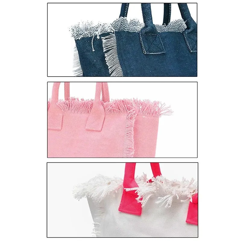 HPSP Handmade Bag, Summer New Simple Fashion Design Women's Tassels Dumpling Handbag Large Capacity Canvas Bag Beach Bag Luxury Brand Tote Bag.