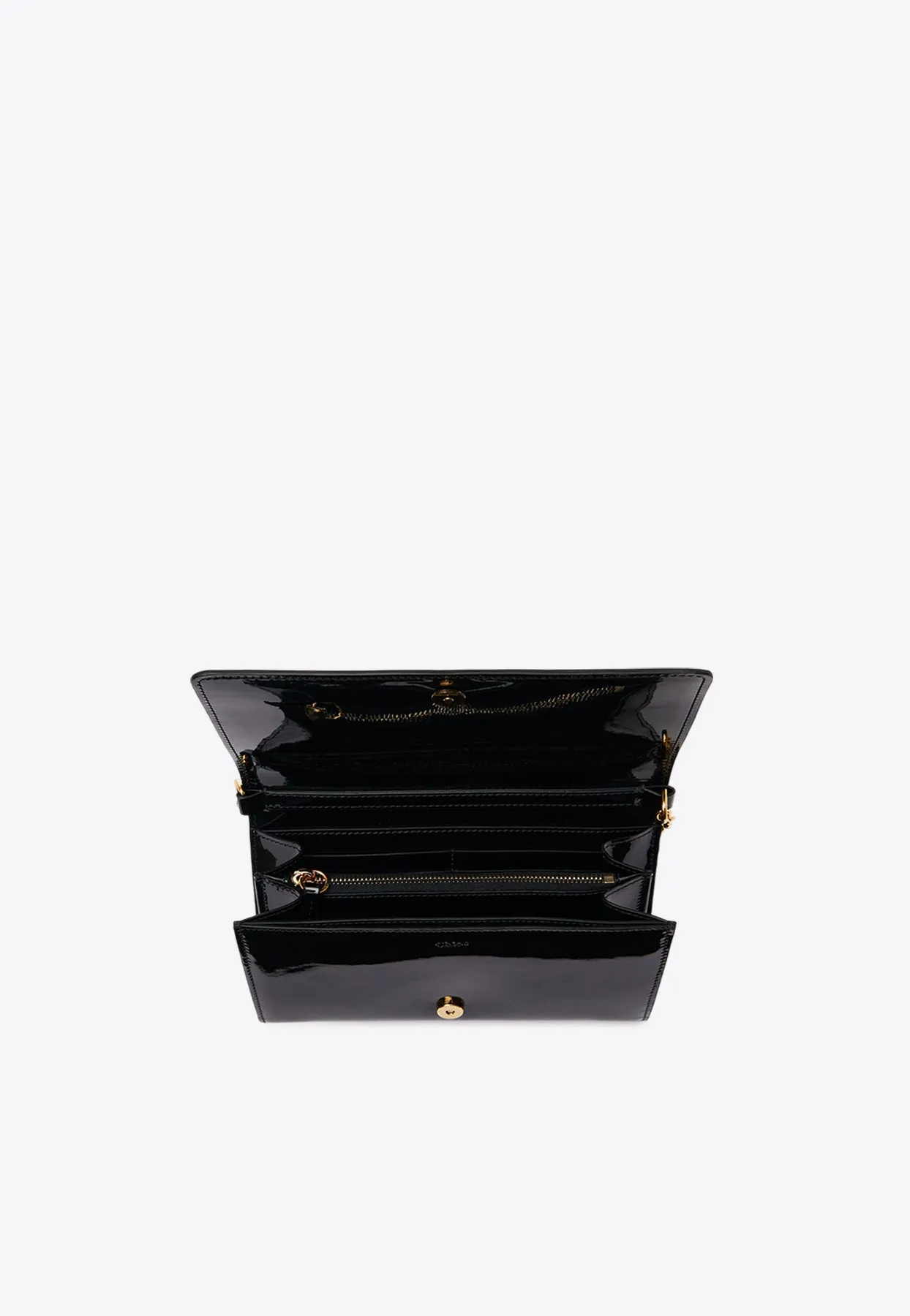 Iconic Logo Chain Clutch in Patent Leather