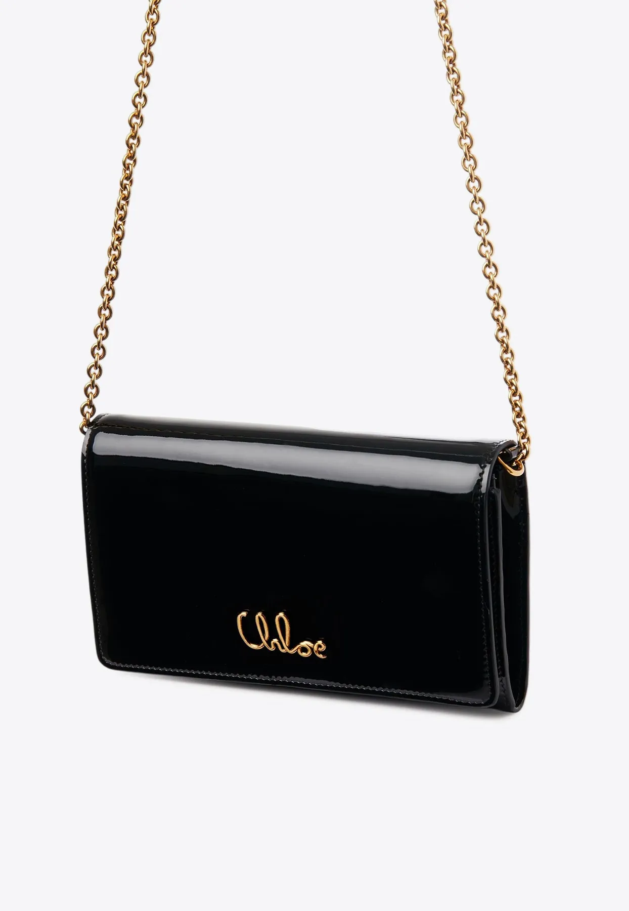 Iconic Logo Chain Clutch in Patent Leather