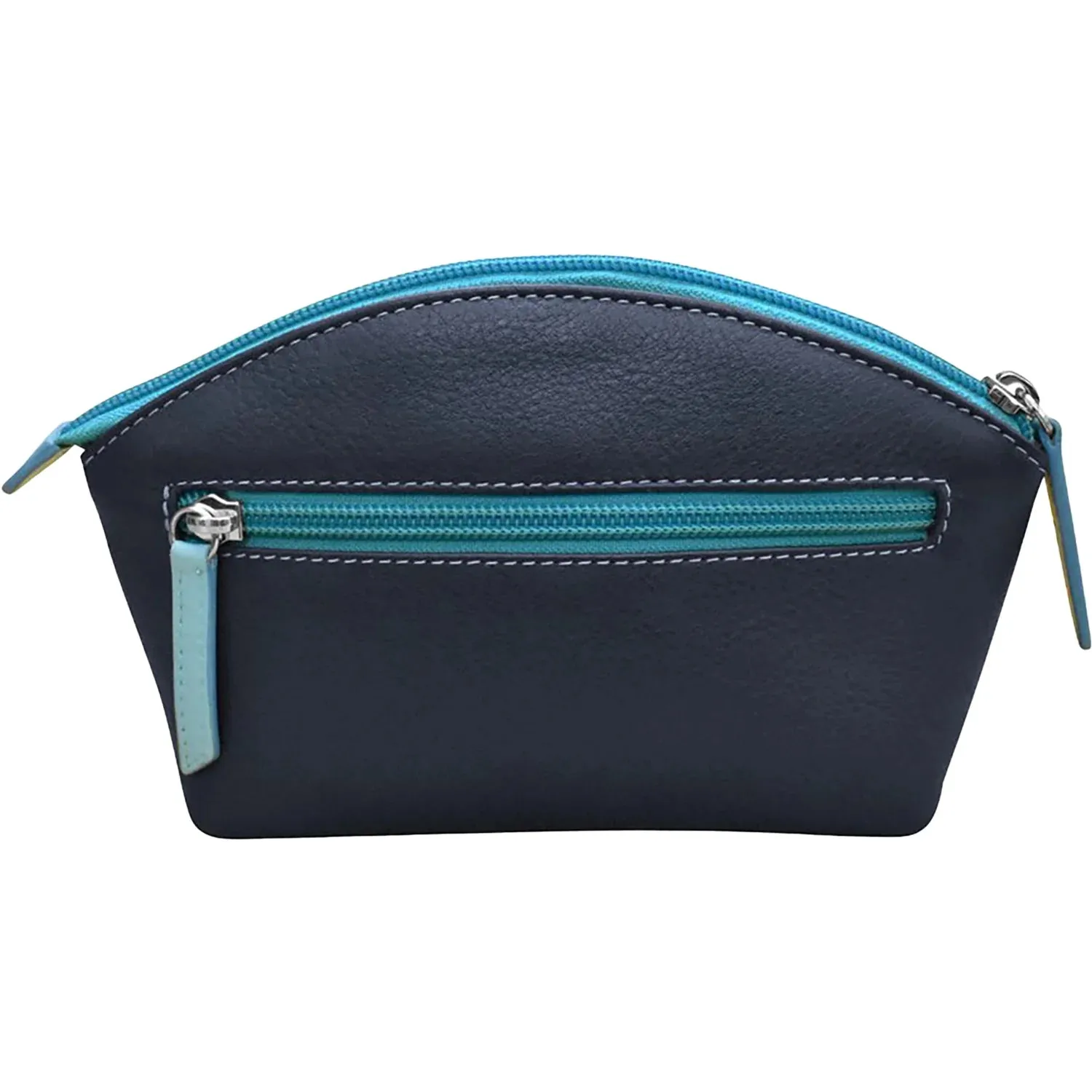 ILI New York Double Heart Cosmetic Case Leather Handbag Bag Navy Blue Purse NEW