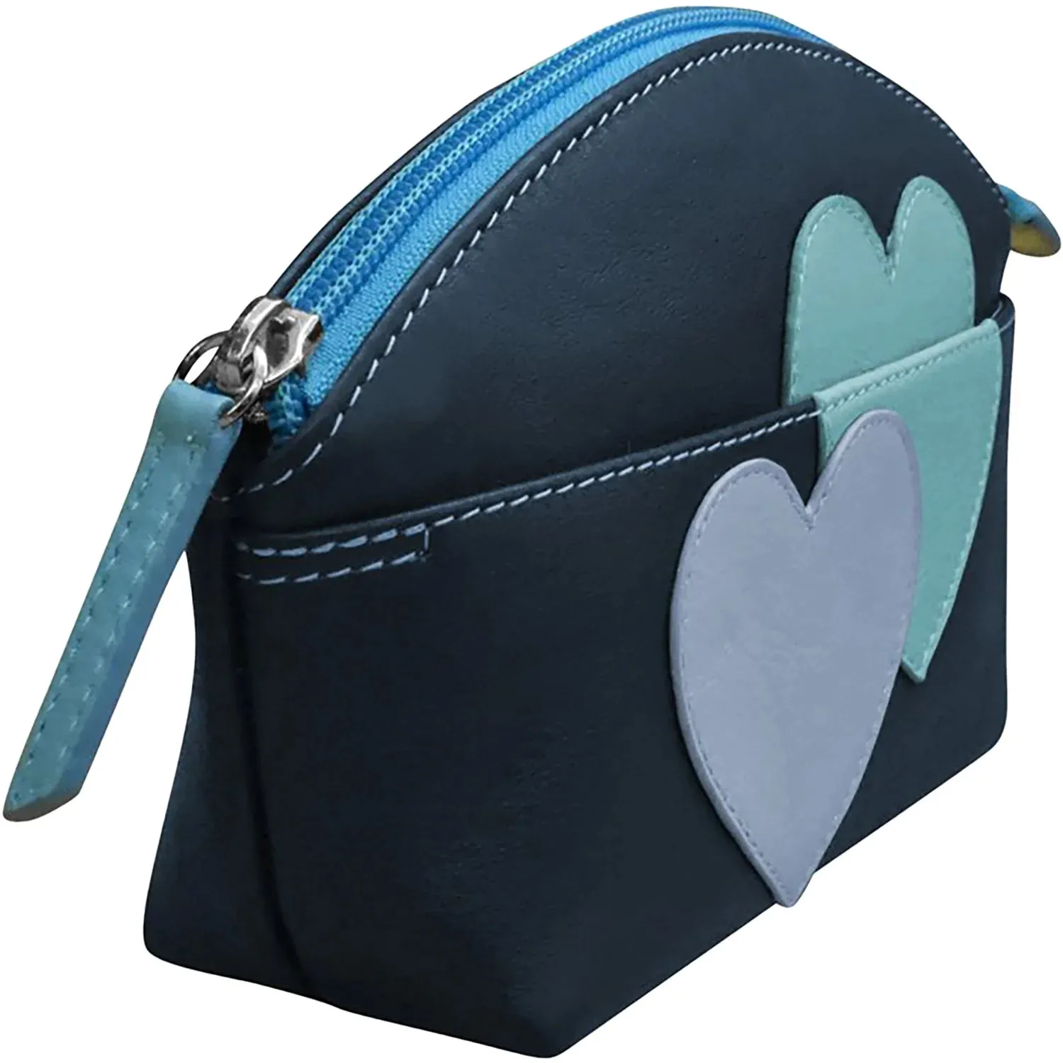 ILI New York Double Heart Cosmetic Case Leather Handbag Bag Navy Blue Purse NEW