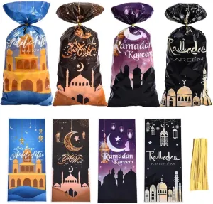JENKEM Ramadan Candy Cookie Bags with Twist Ties - 50pcs Eid al Adha Treat Bags Party Supplies Favors Gift Candy Bags Package Eid Mubarak Goodie Bags Gift Wrap - Style B
