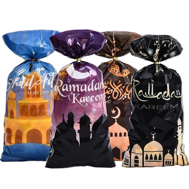 JENKEM Ramadan Candy Cookie Bags with Twist Ties - 50pcs Eid al Adha Treat Bags Party Supplies Favors Gift Candy Bags Package Eid Mubarak Goodie Bags Gift Wrap - Style B