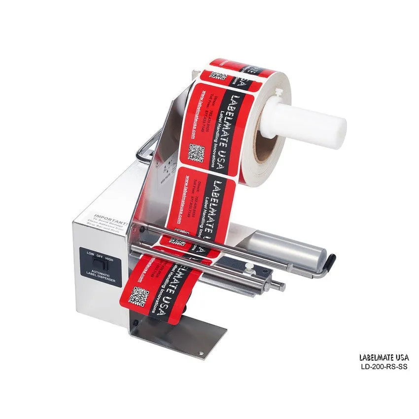 Labelmate Automatic Stainless Steel Label Dispenser for transparent & opaque labels up to 6.5” wide LD-200-U-SS