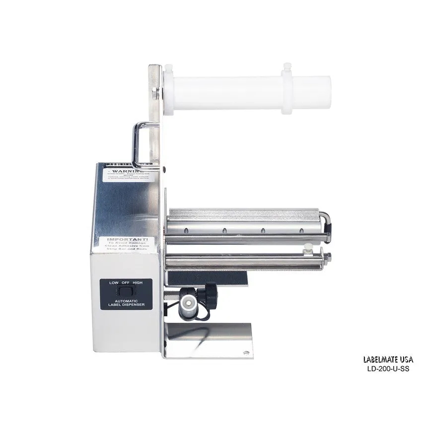 Labelmate Automatic Stainless Steel Label Dispenser for transparent & opaque labels up to 6.5” wide LD-200-U-SS