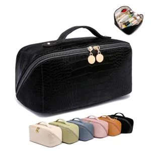 Large Capacity Travel Cosmetic Bag, Portable Leather Makeup Bags for Women, Travel Toiletry Bag Waterproof Leather Makeup Organizer Bag, Roomy Cosmetic Bag for Women and Girls