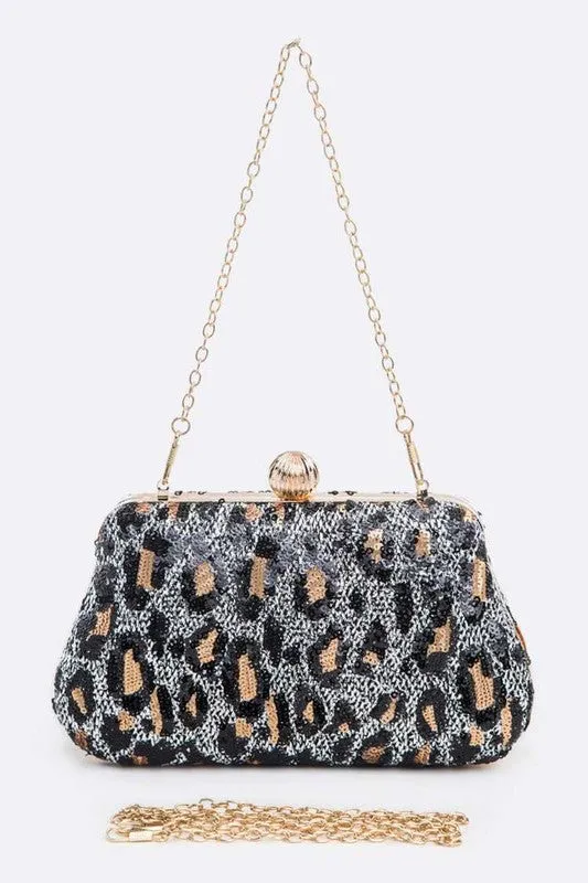 Leopard Print Sequins Convertible Box Clutch (3 colors)