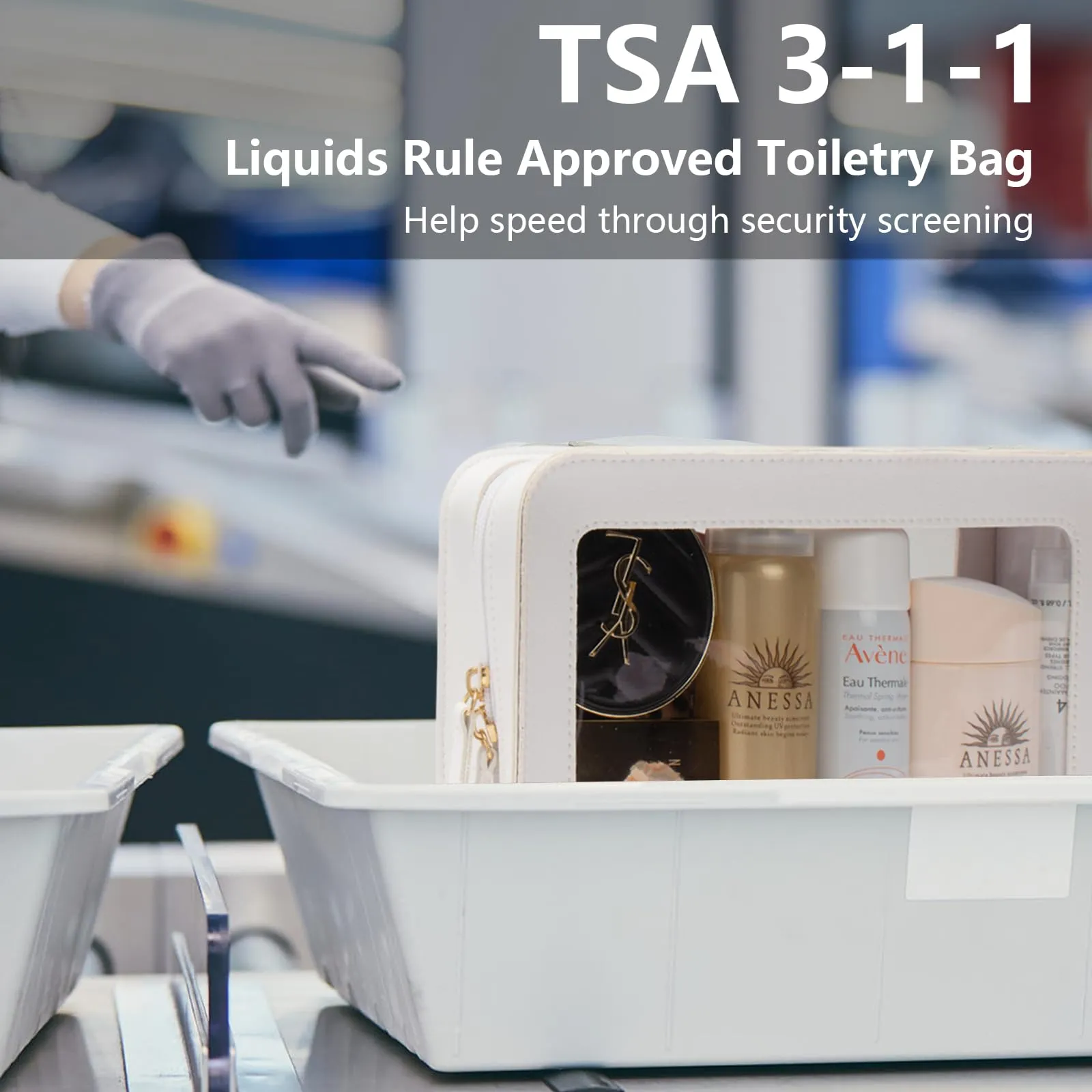 LETGO Clear Makeup Bag, TSA Approved Toiletry Organizer with Zipper, Fit Carry-on Travel Essentials, Cosmetic Bag for Women & Men (O-Beige)