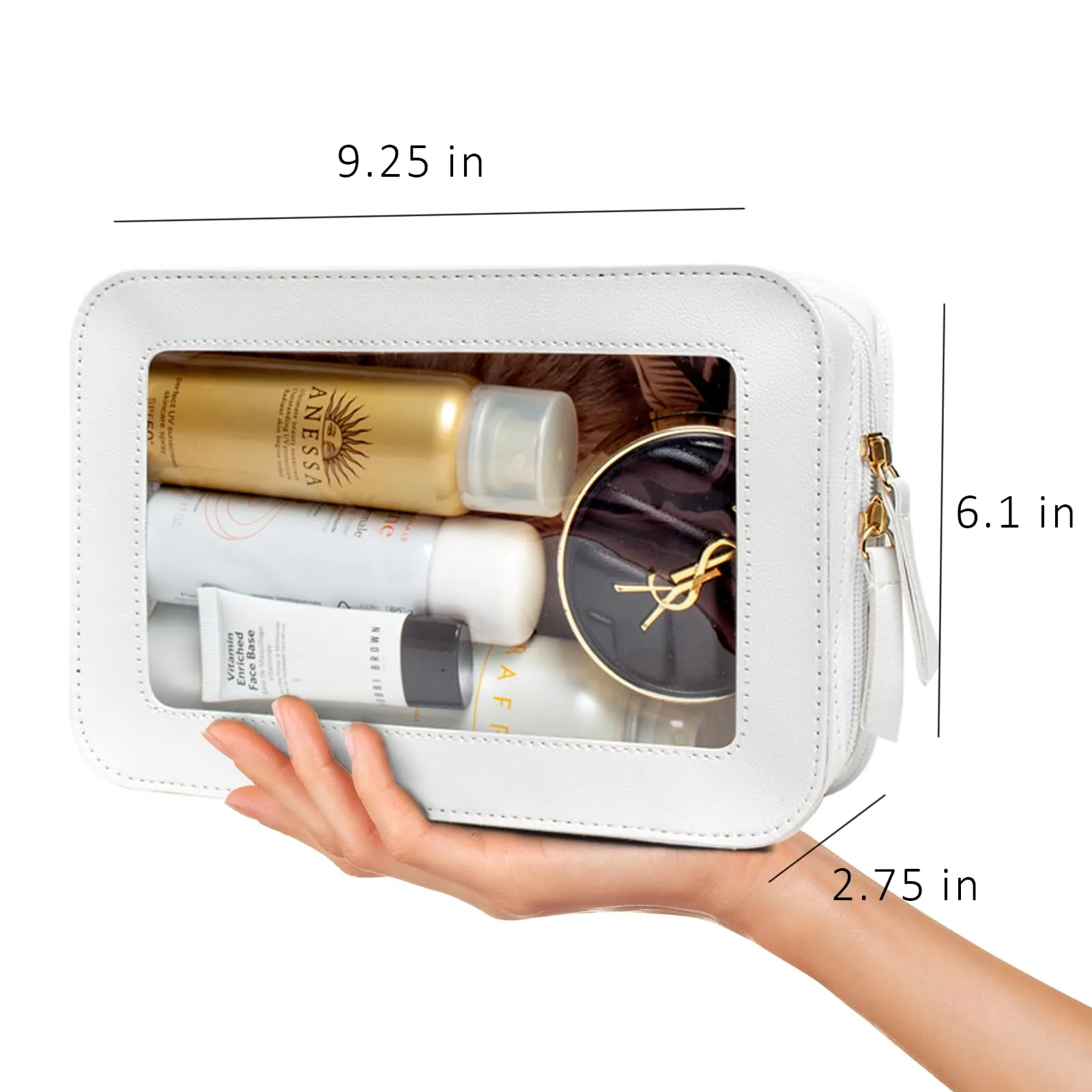 LETGO Clear Makeup Bag, TSA Approved Toiletry Organizer with Zipper, Fit Carry-on Travel Essentials, Cosmetic Bag for Women & Men (O-Beige)