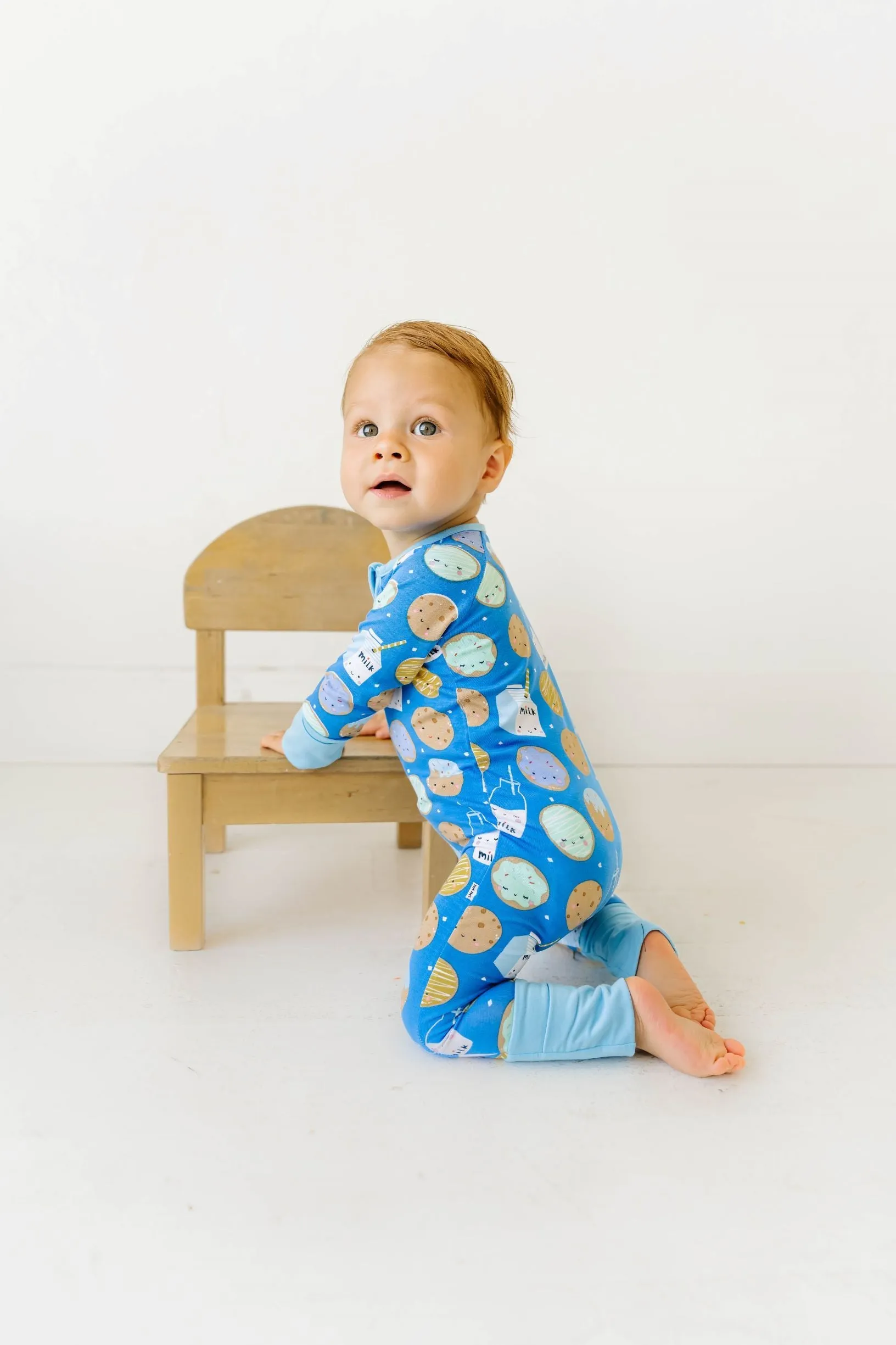 Little Sleepies Blue Cookies & Milk Convertible Romper/Sleeper