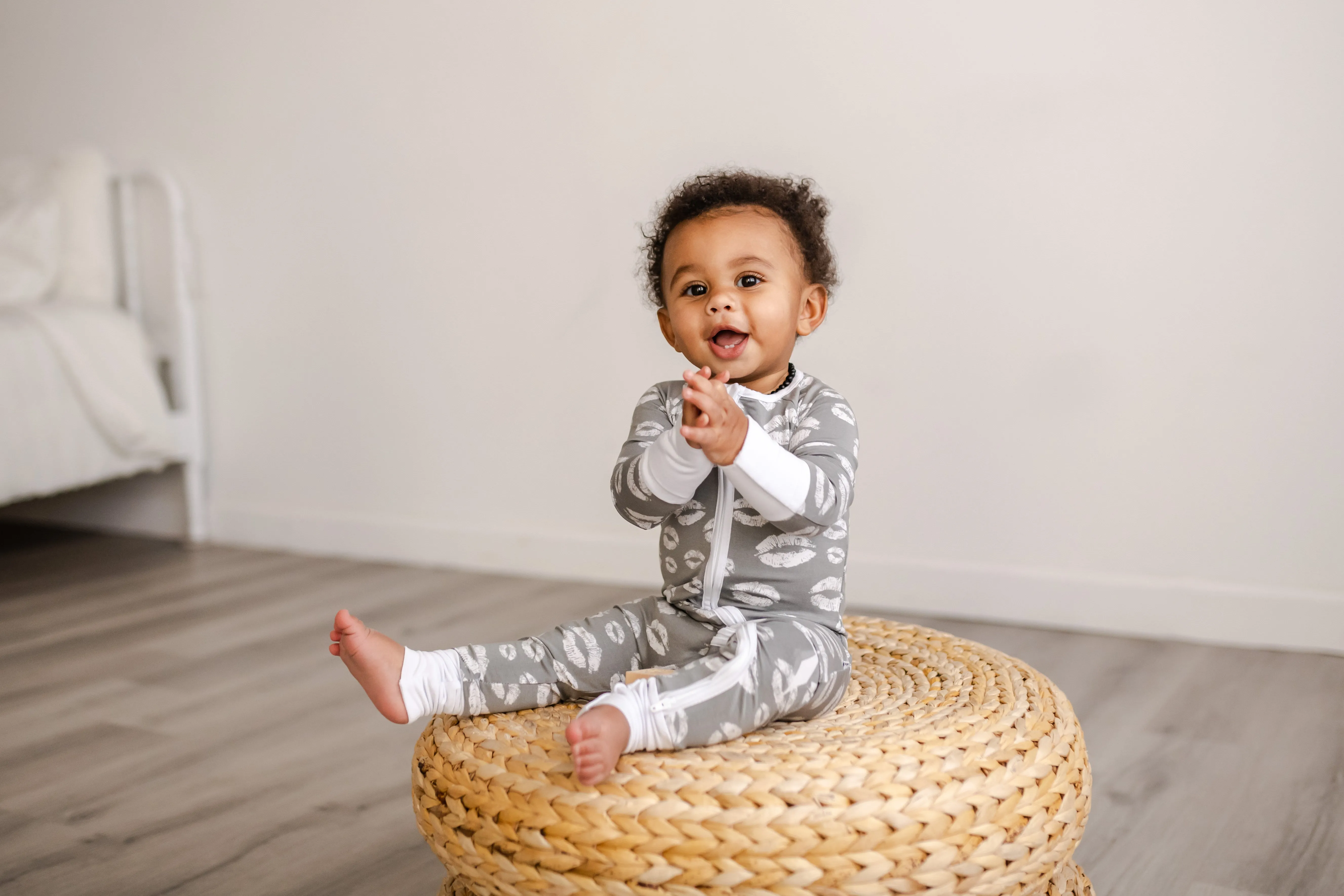 Little Sleepies Gray Kisses Convertible Romper/Sleeper