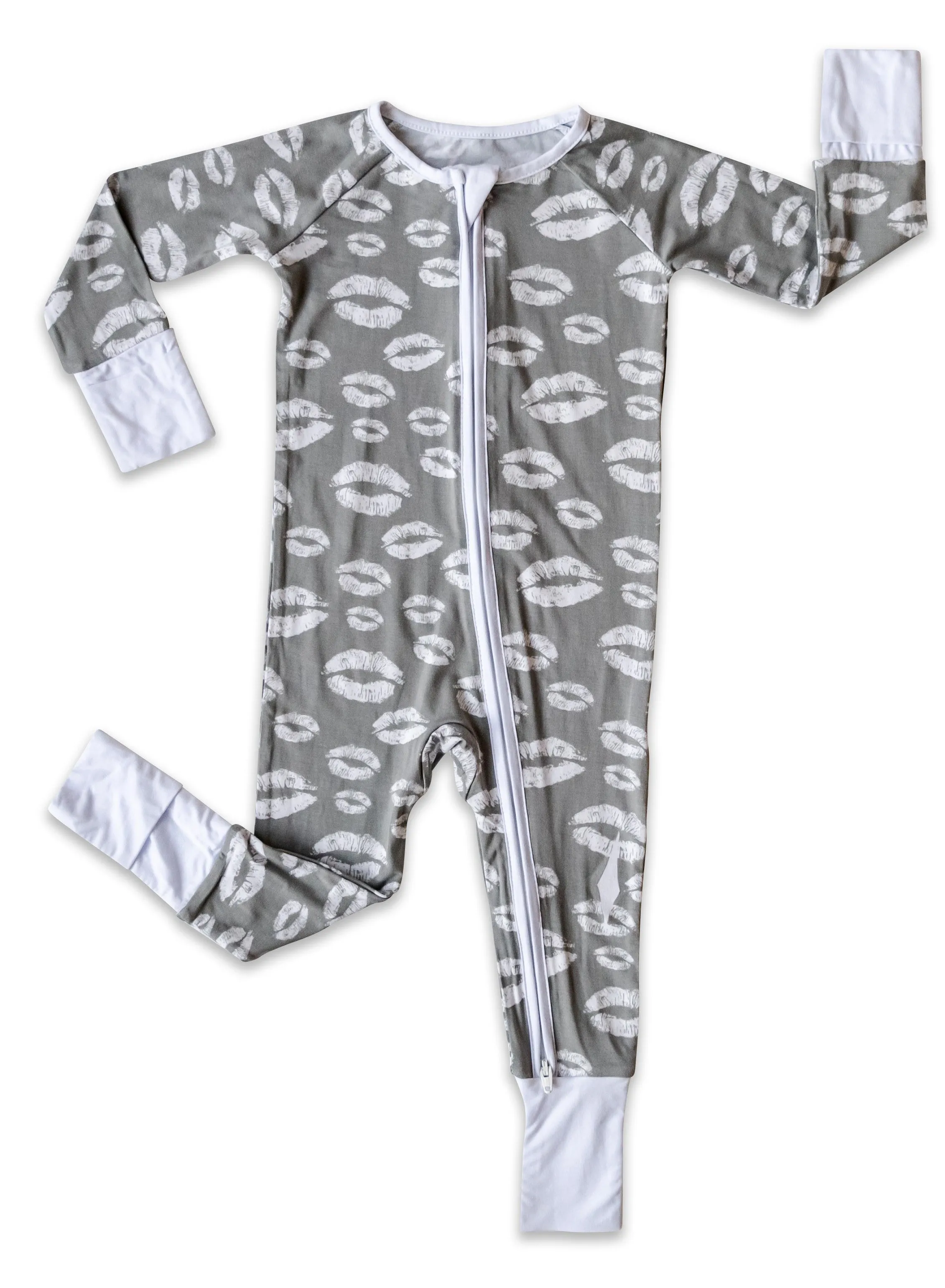 Little Sleepies Gray Kisses Convertible Romper/Sleeper