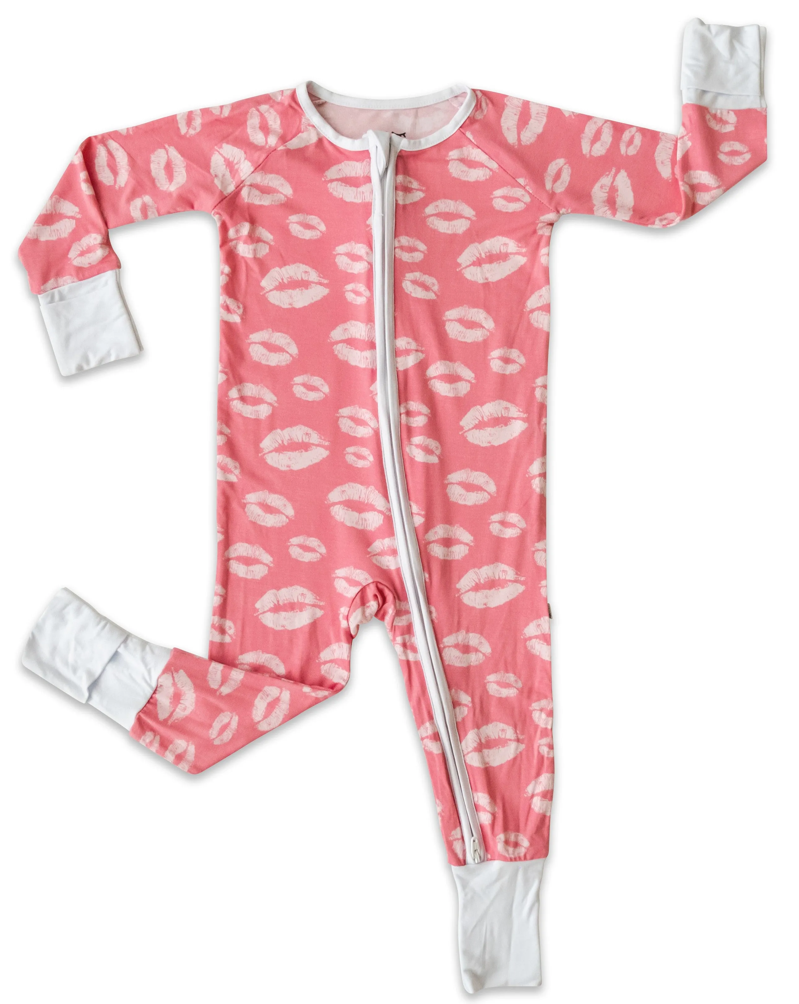 Little Sleepies Pink Kisses Convertible Romper/Sleeper