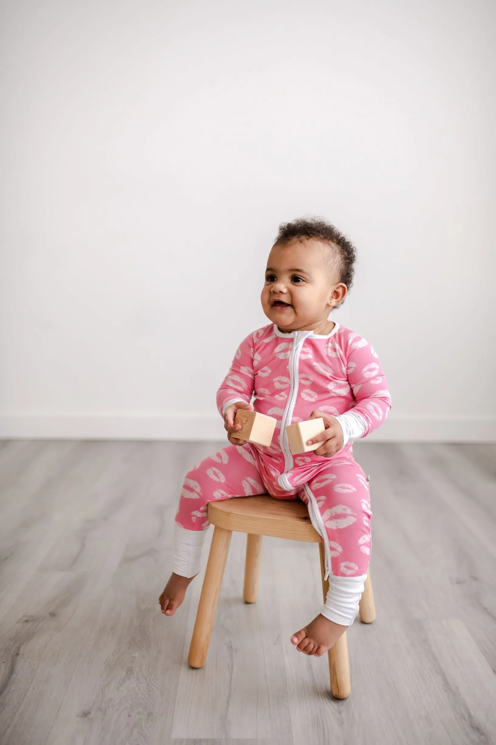 Little Sleepies Pink Kisses Convertible Romper/Sleeper
